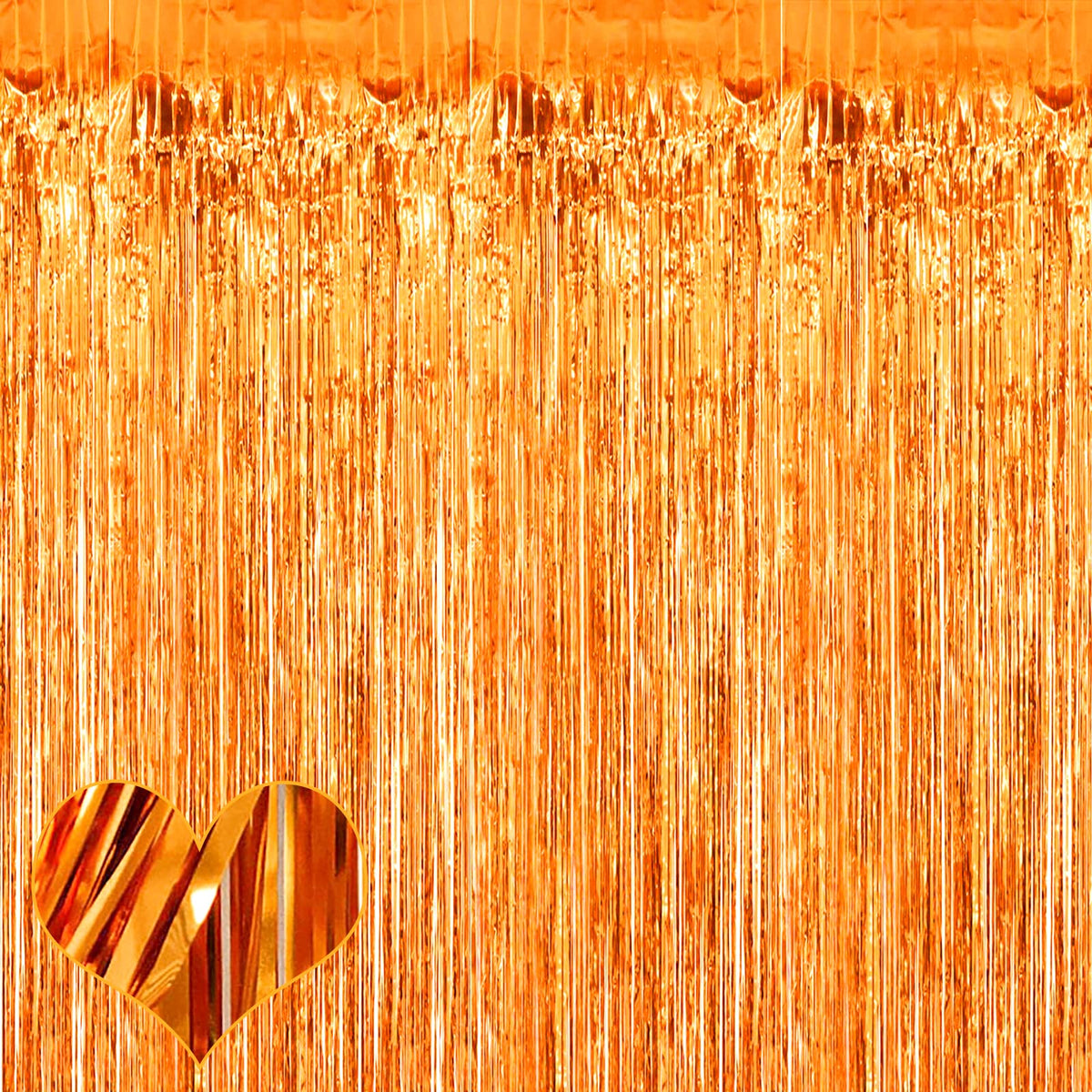 4 Pack Orange Fringe Curtain Backdrop, 3.2Ft X 9.8Ft Metallic Tinsel Foil Fringe Streamers Background For Photo Booth Birthday W