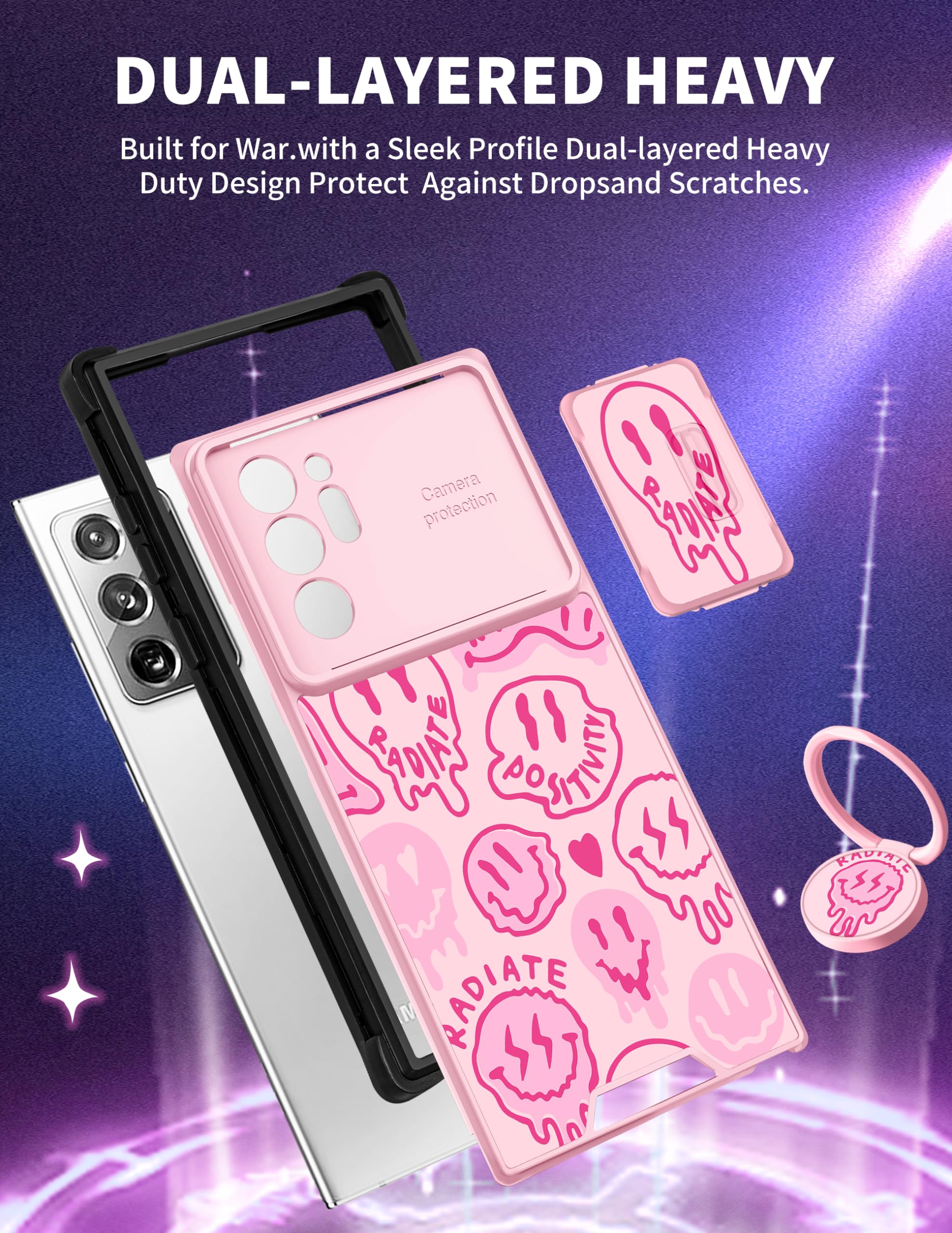 Goocrux (2In1 For Samsung Galaxy Note 20 Ultra Case Cute Smiley Face For Women Girls Phone Cover Pink Distorted Smile Design Wit