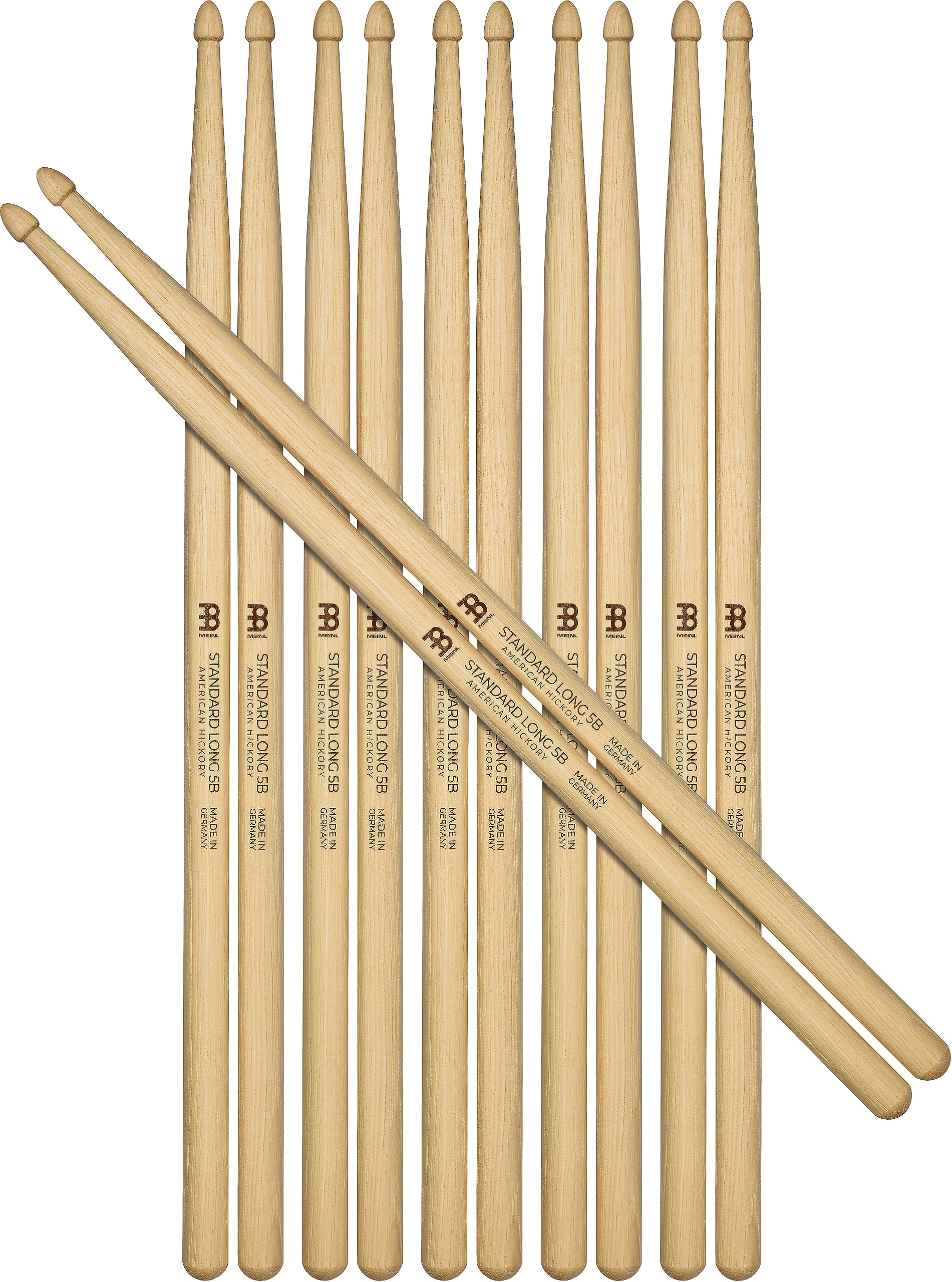 Meinl Stick & Brush Drumsticks, Standard Long 5B Half Brick (6 Pairs, 5 Plus 1 Free)  American Hickory With Acorn Shape Wood Tip