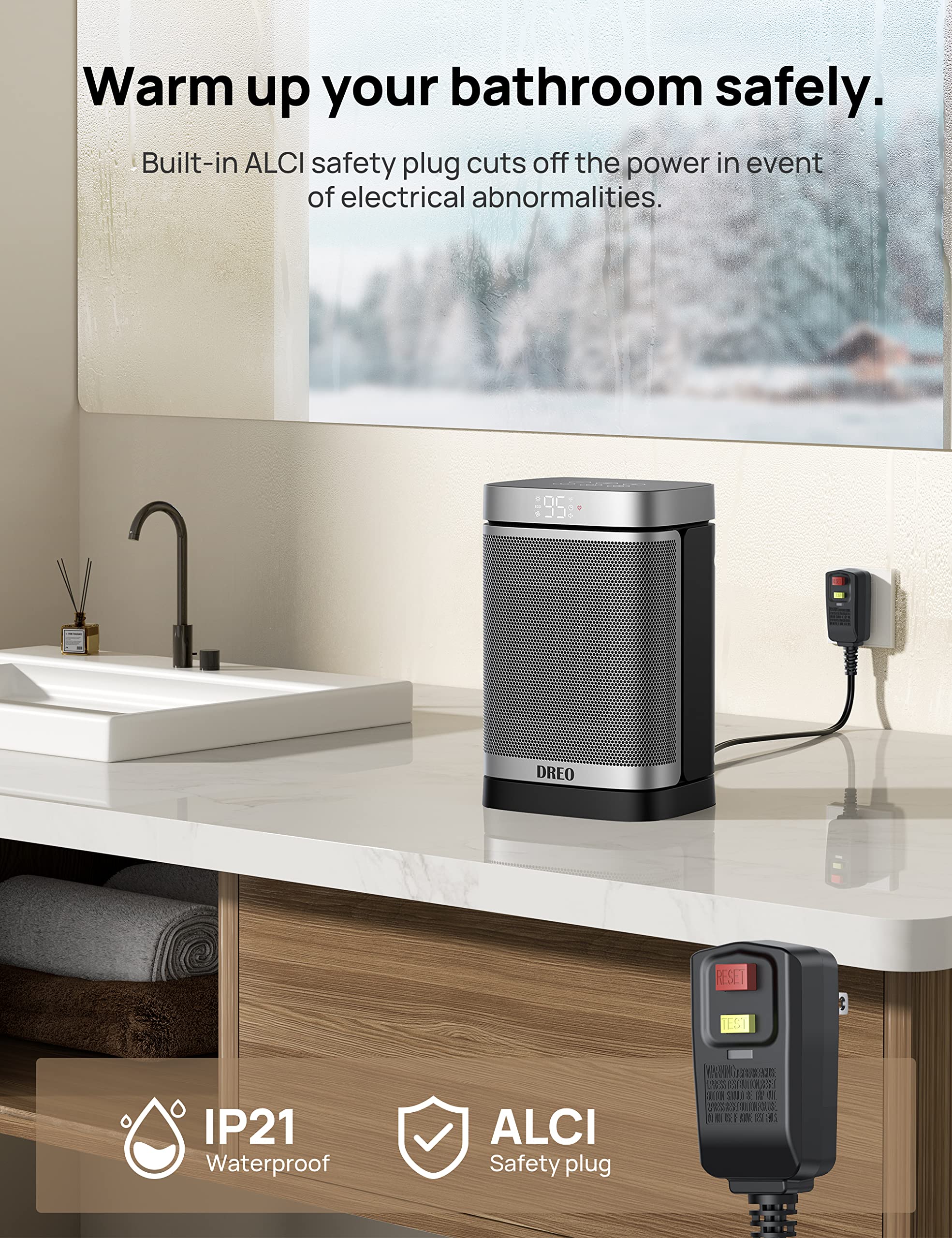 Dreo Space Heater For Bathroom And Indoor, Portable Heater, 1500W Safe And Quiet Ptc Ceramic Heater, 40 95F Digital Thermostat,