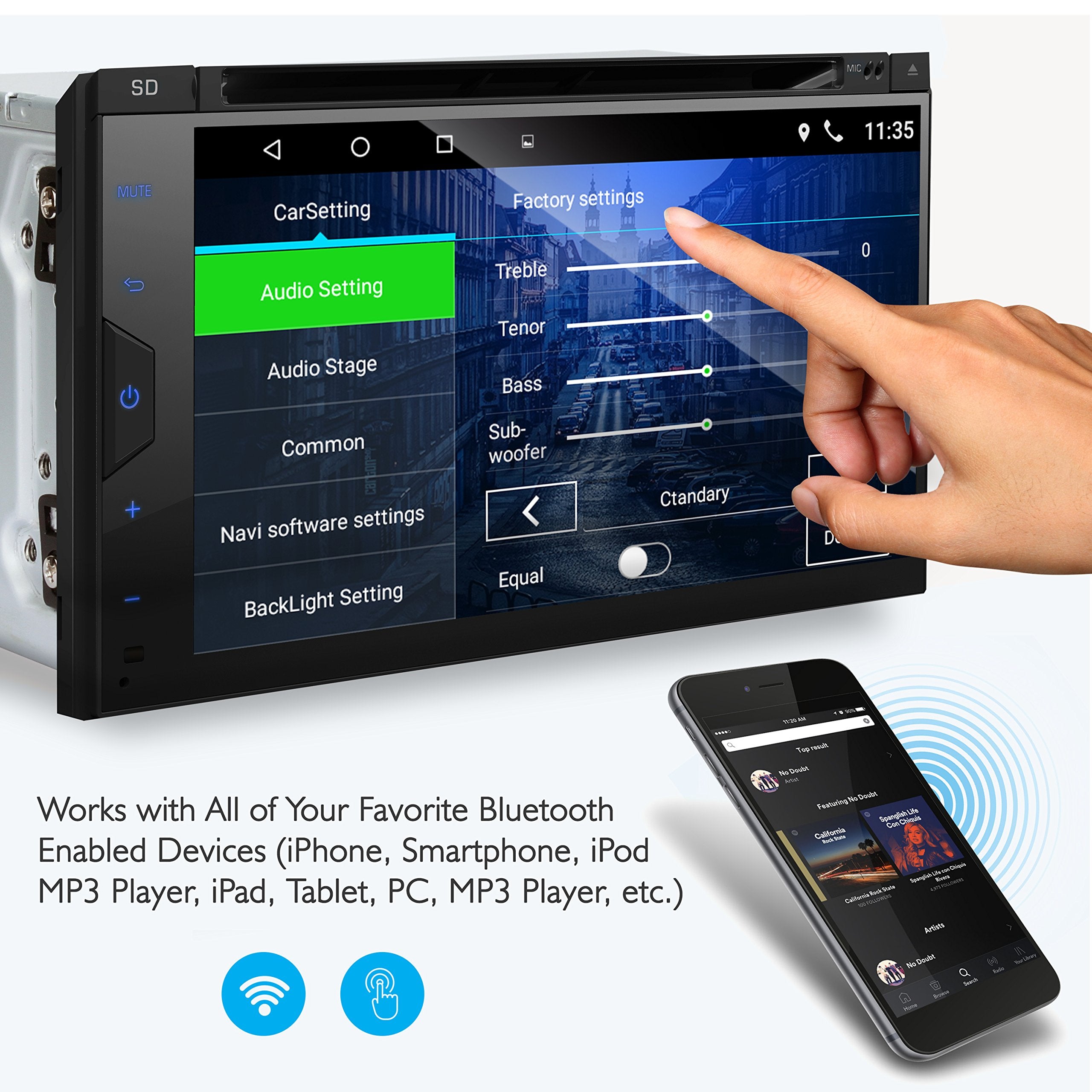 Pyle Car Stereo Receiver System   Hi Res 6.8'' Digital Display, Double Din Android Touch Screen Monitor With Backup Cam, Usb, Bl