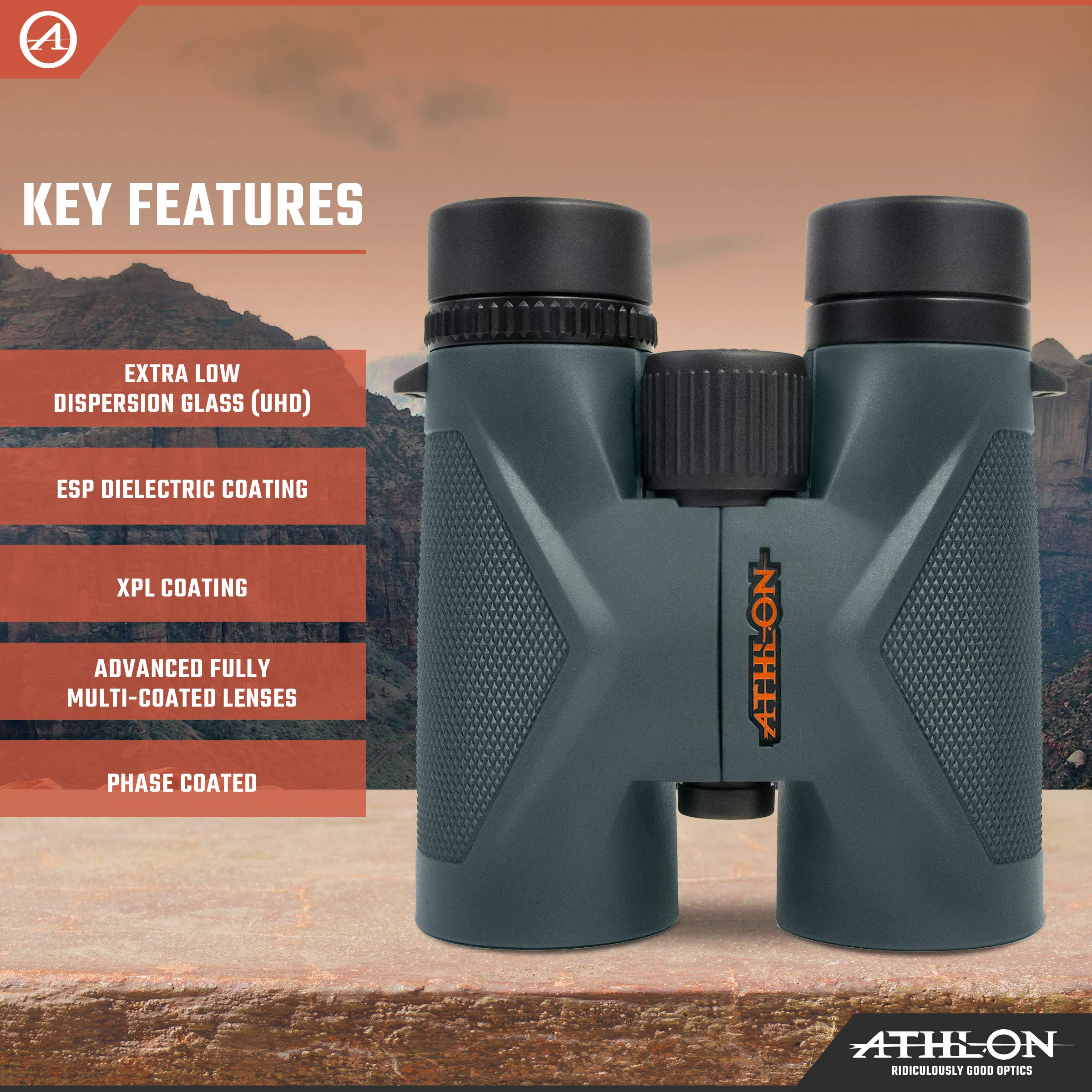 Athlon Optics 8X42 Midas Uhd Gray Binoculars With Ed Glass For Adults And Kids, High Powered Binoculars For Hunting, Birdwatchin