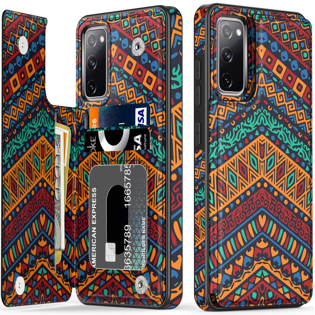 Leto Galaxy S20 Fe Case,Flip Folio Leather Wallet Case Cover With Fashion Flower Henna Pattern Designs For Girls Women,With Card