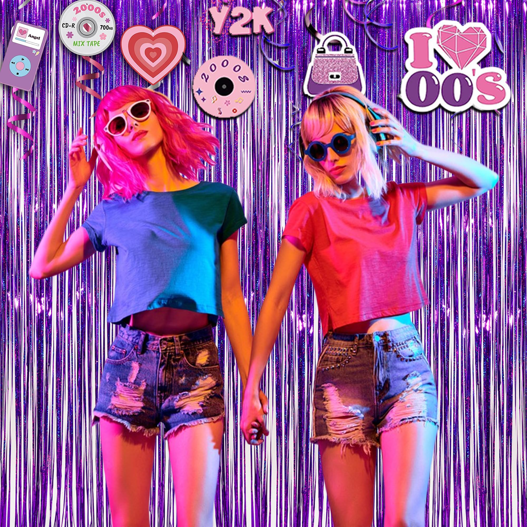 Purple Tinsel Curtain Party Backdrop   Greatril Foil Fringe Curtain Party Photo Booth Streamers For Mermaid Euphoria Themed Part