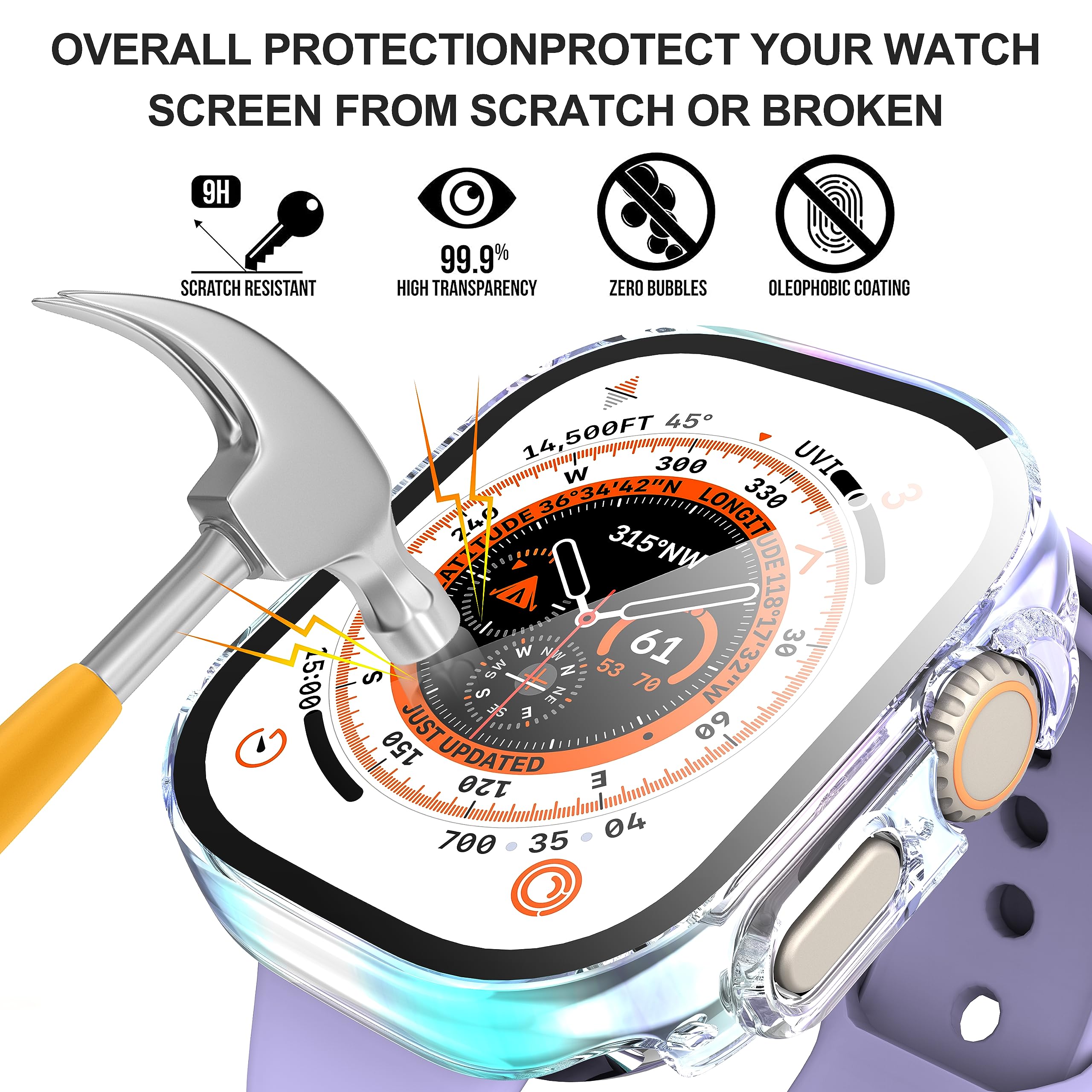 Suoman 2 Pack For Apple Watch Ultra/Ultra 2 49Mm Screen Protector Case, Pc All Around, Tempered Glass Screen Protector Case Ultr