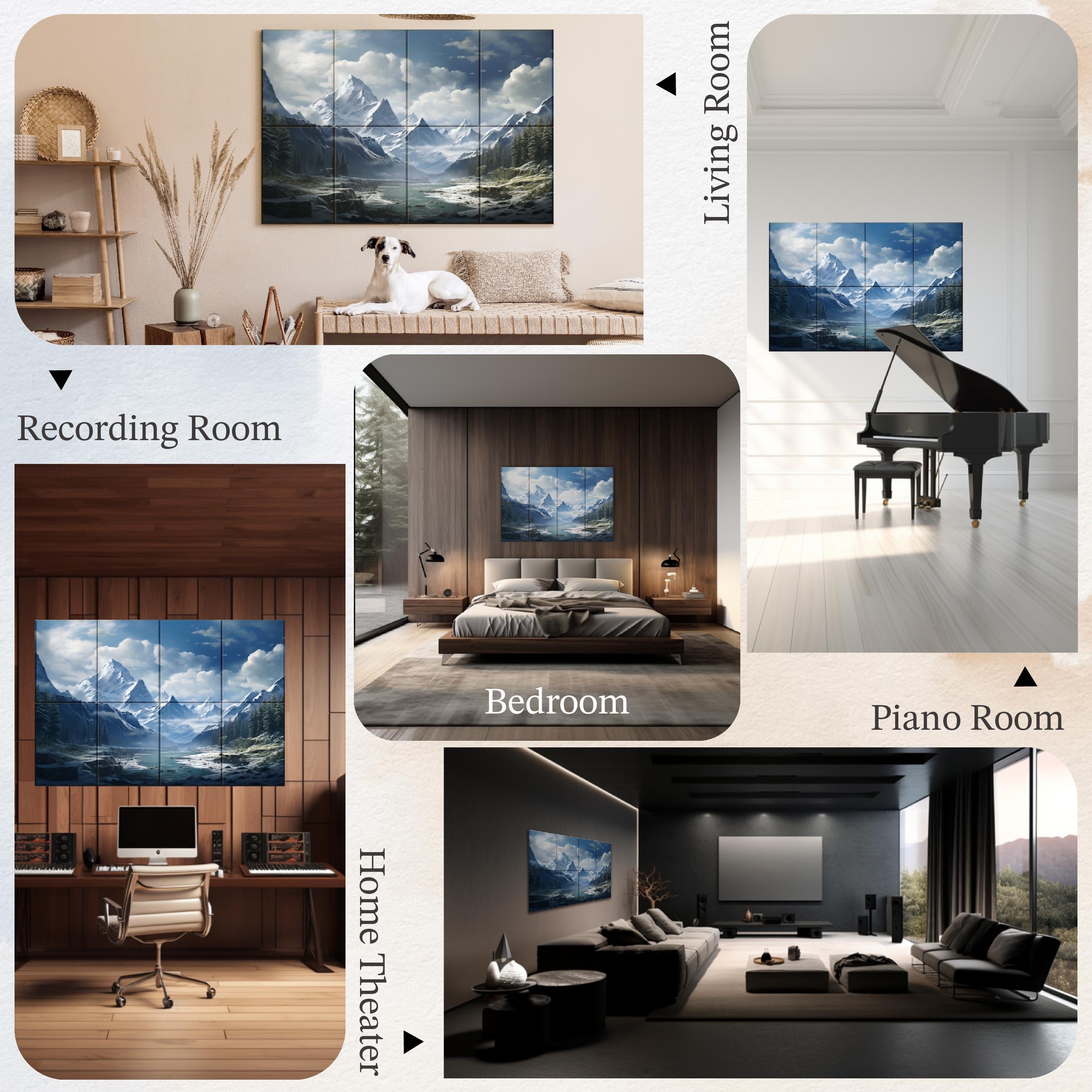 Soon Global 8 Pack Acoustical Wall Panels, 48 X 32 Inches Art Acoustic Panels, Decorative Acoustic Panels, Acoustic Wall Panels,