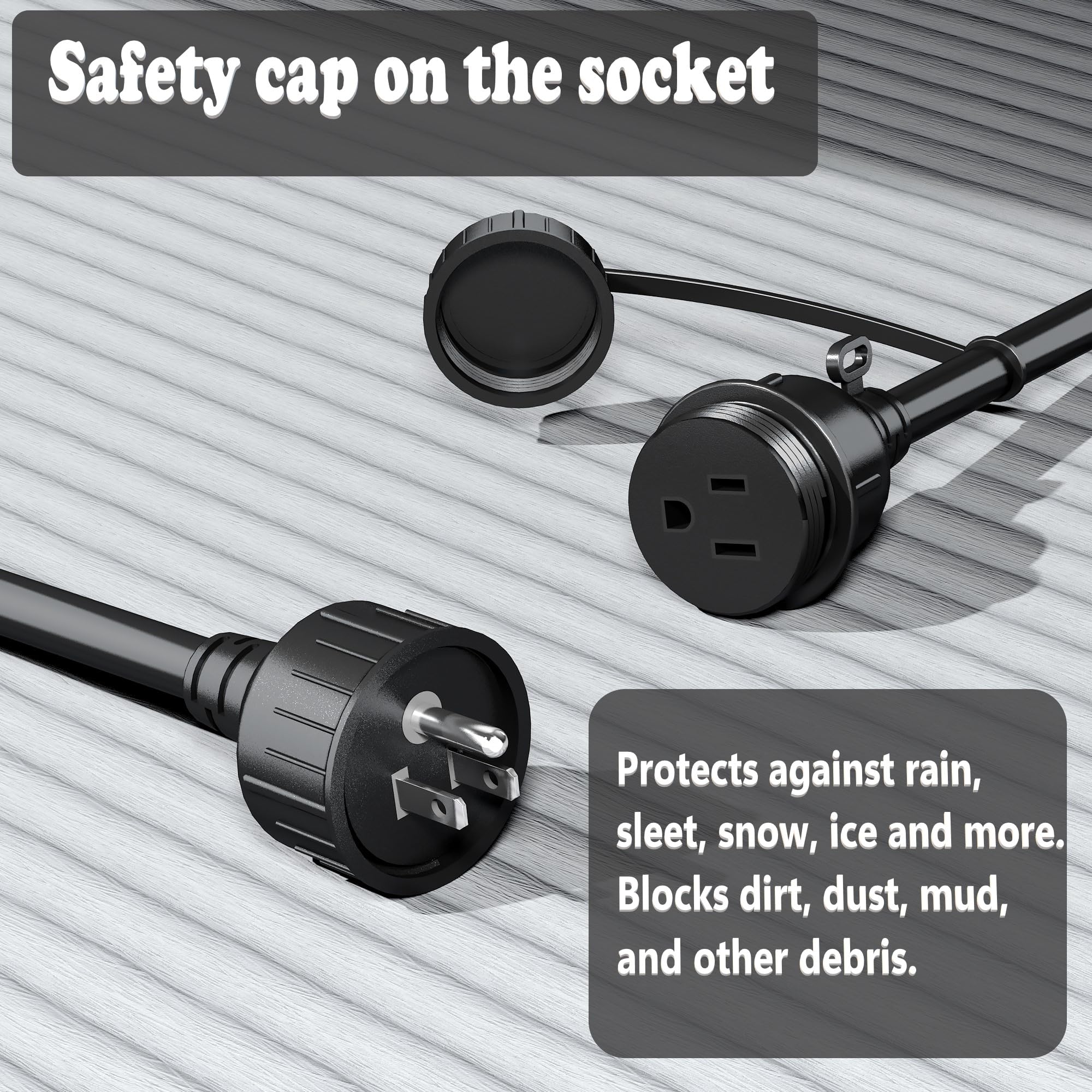 50Ft Green Outdoor Extension Cord, Evenly Spaced 6 Outlets Plugs With Waterproof Cover, 16/3 Sjtw Weatherproof Multiple Outlets