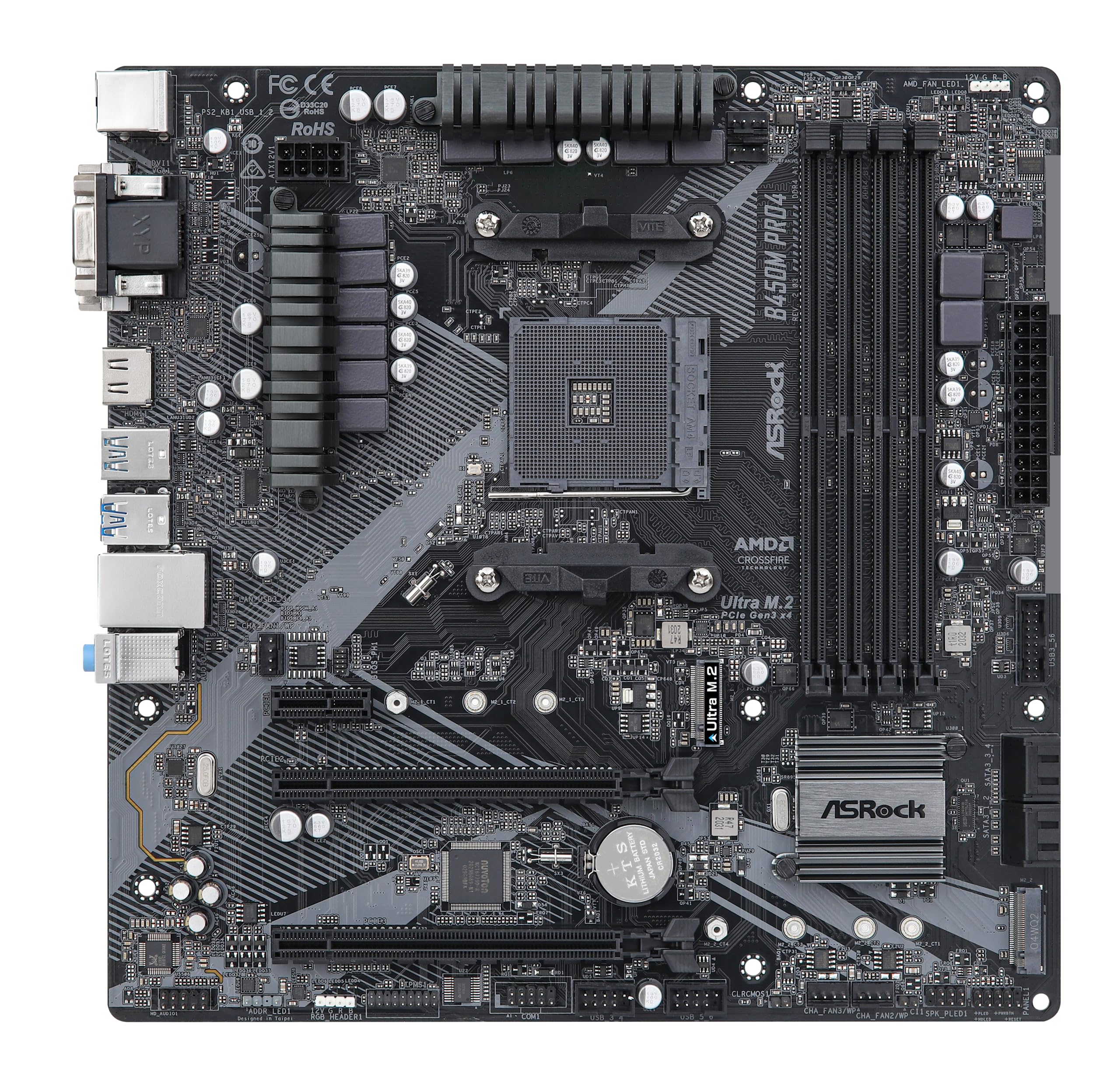Asrock B450M Pro4 R2.0 Socket Am4/ Amd B450/ Ddr4/ Sata3&Usb3.2/ M.2/ Micro Atx Motherboard