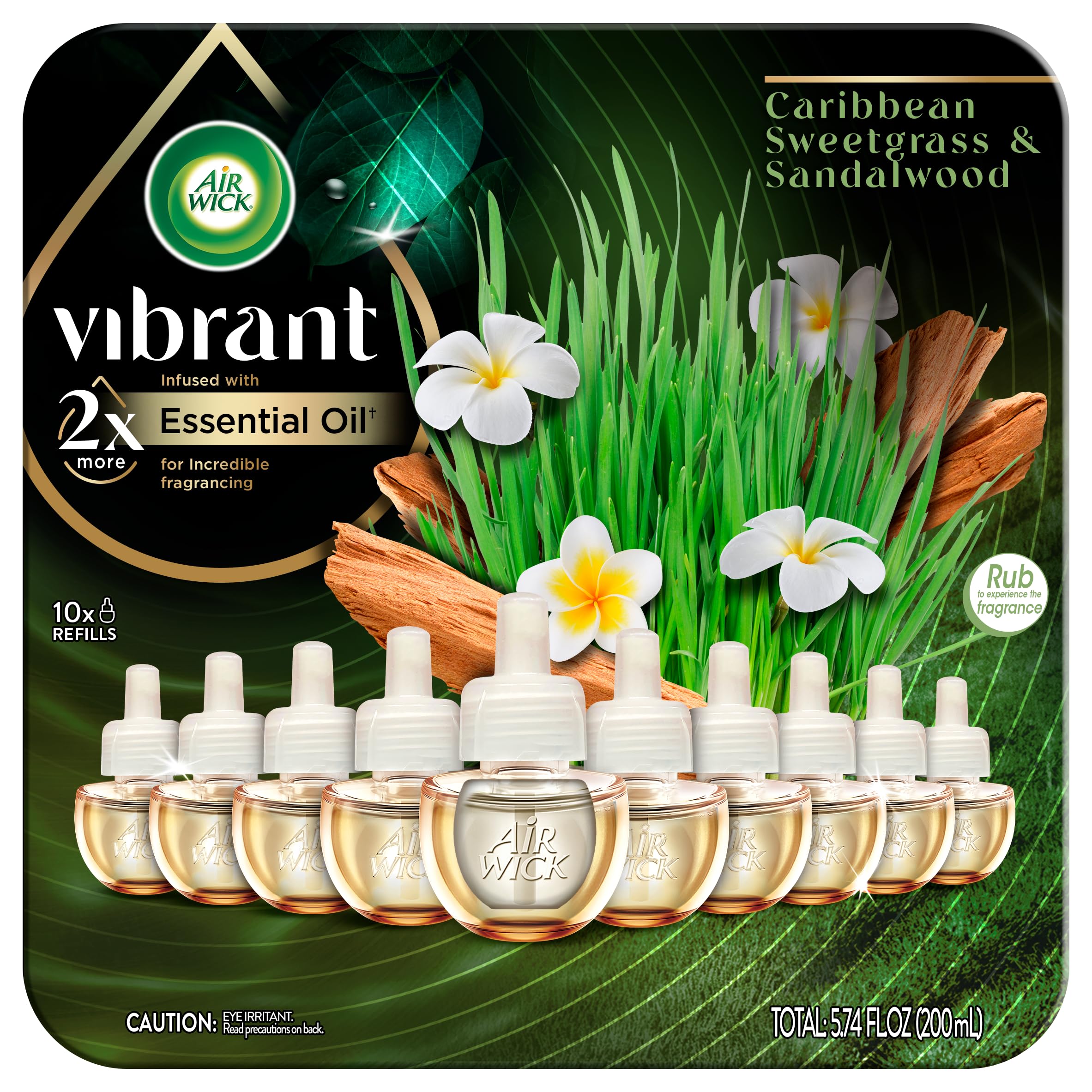 Botanica By Air Wick Plug In Scented Oil Refill, 10Ct, Caribbean Sweetgrass And Sandalwood, Air Freshener, Eco Friendly, Essenti