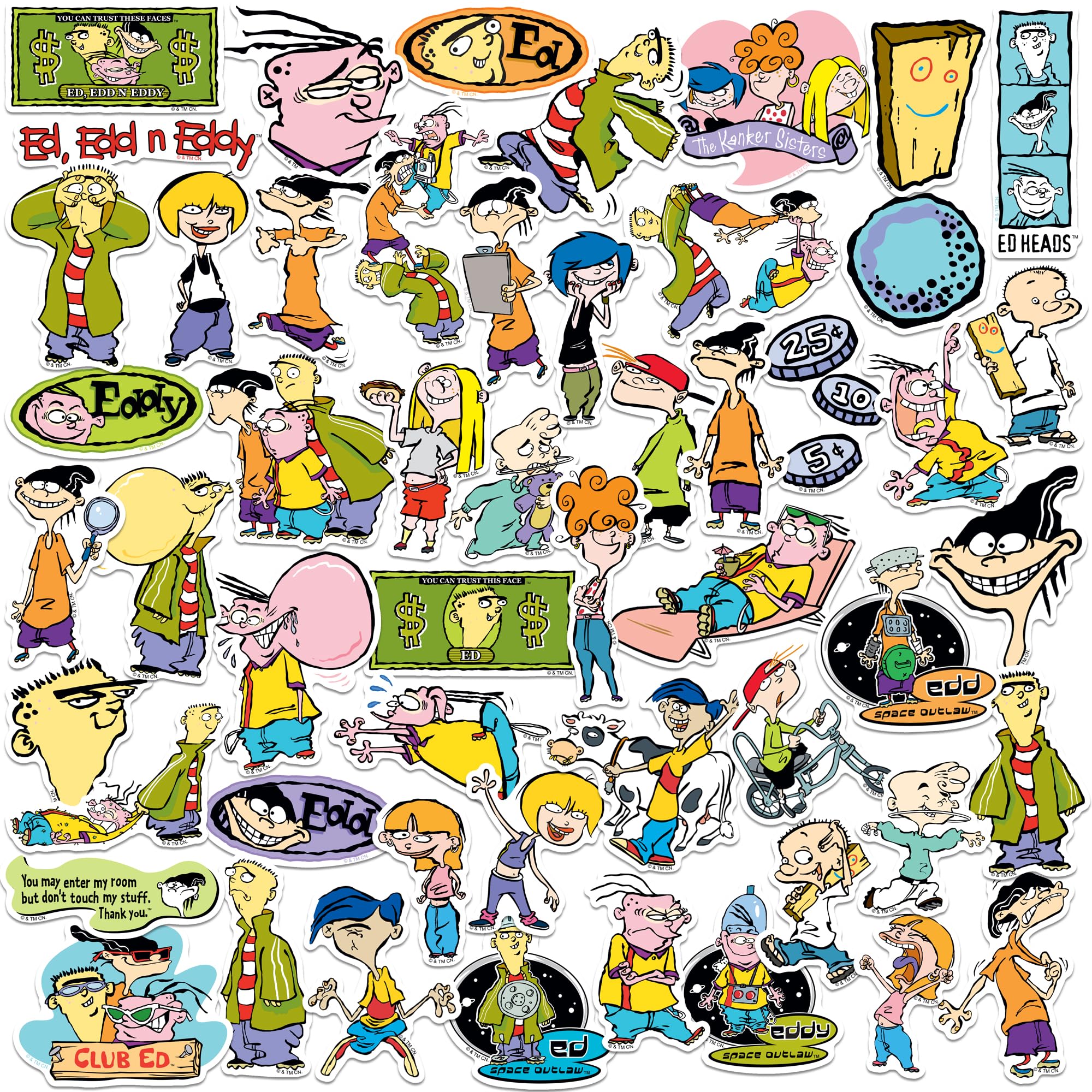 Ed, Edd N Eddy 50Ct Vinyl Large Deluxe Stickers Variety Pack   Laptop, Water Bottle, Scrapbooking, Tablet, Skateboard, Indoor/Ou