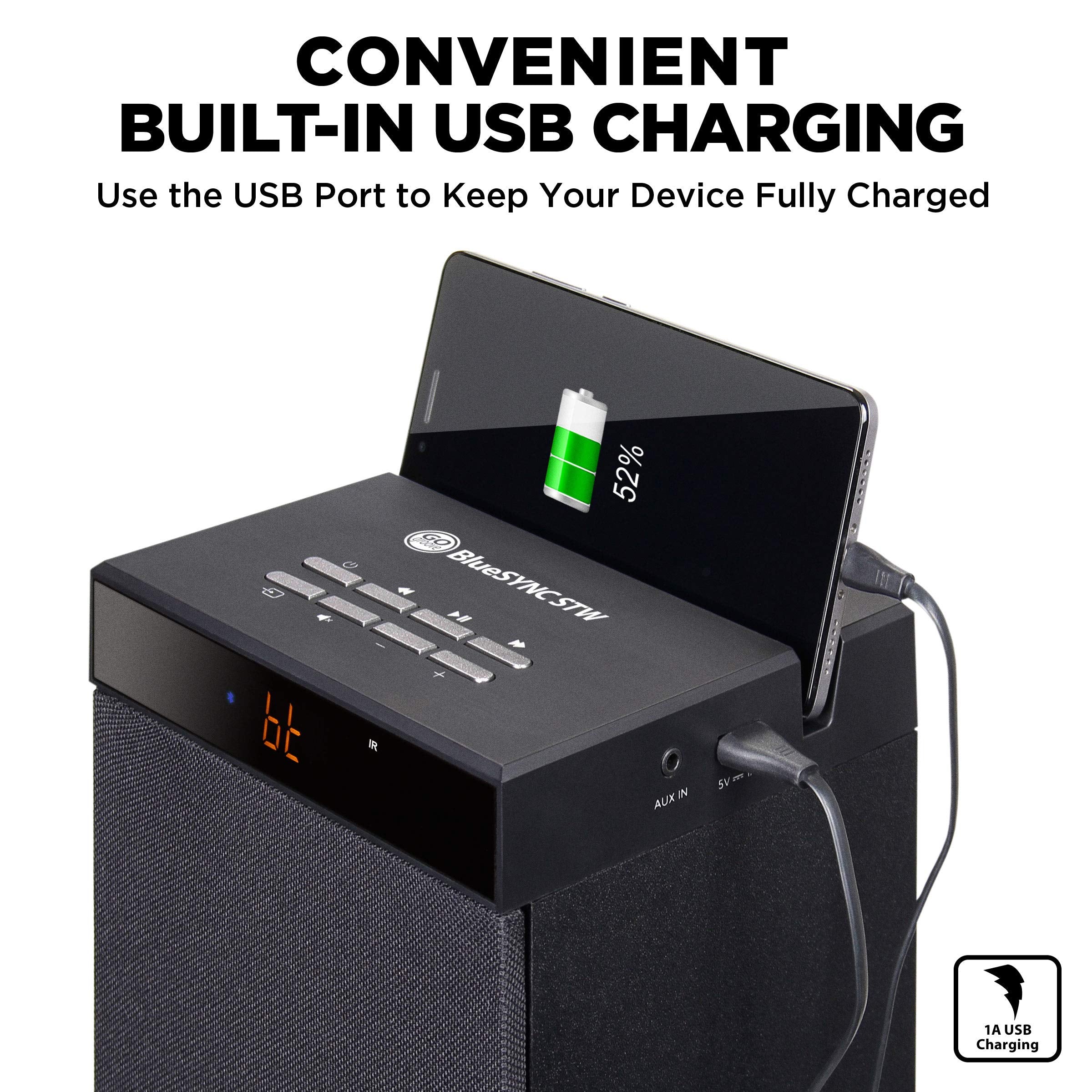 Gogroove Bluetooth Tower Speaker With Subwoofer Built In   Floorstanding Home Speaker With Powerful Bass And Dual Drivers, 120W