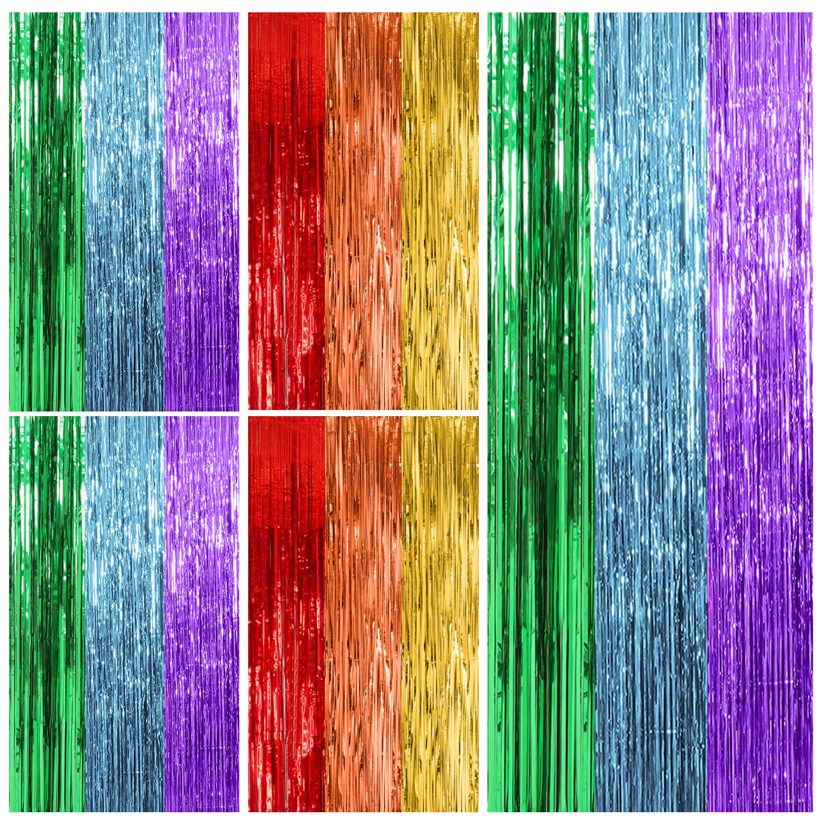 5 Pack Rainbow Party Backdrop Streamers Decorations Colorful Foil Fringe Curtains Metallic Tinsel Backdrop for Birthday First Da