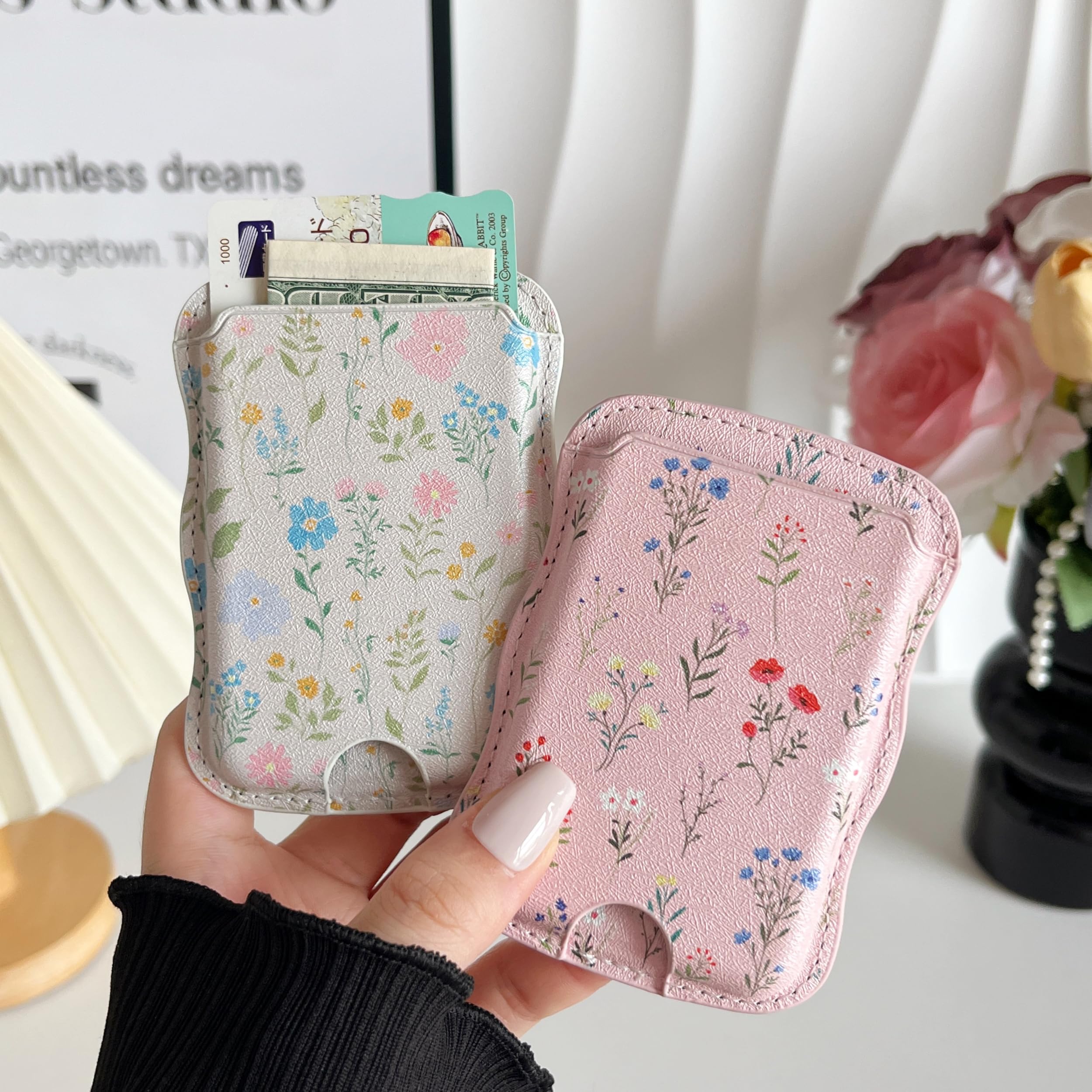 Zcdaye Magnetic Wallet Card Holder,Wavy Frame Design For Iphone 16/15/14/13/12 Series,Holds Up 3 Cards,Phone Wallet For Women Gi