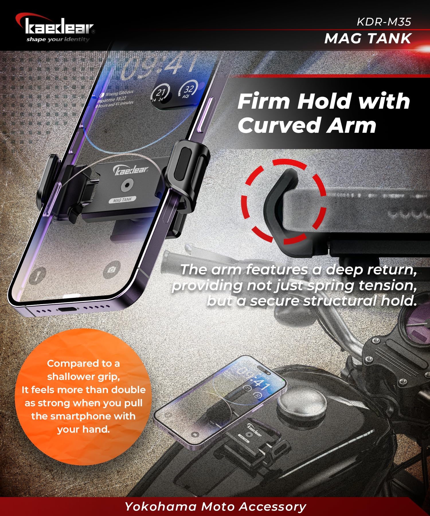 Kaedear Motorcycle Magnetic Phone Holder, Strong Neodymium Magnet, 360 Rotation, Scratch Protection, Aluminum Alloy, Mag Tank Kd