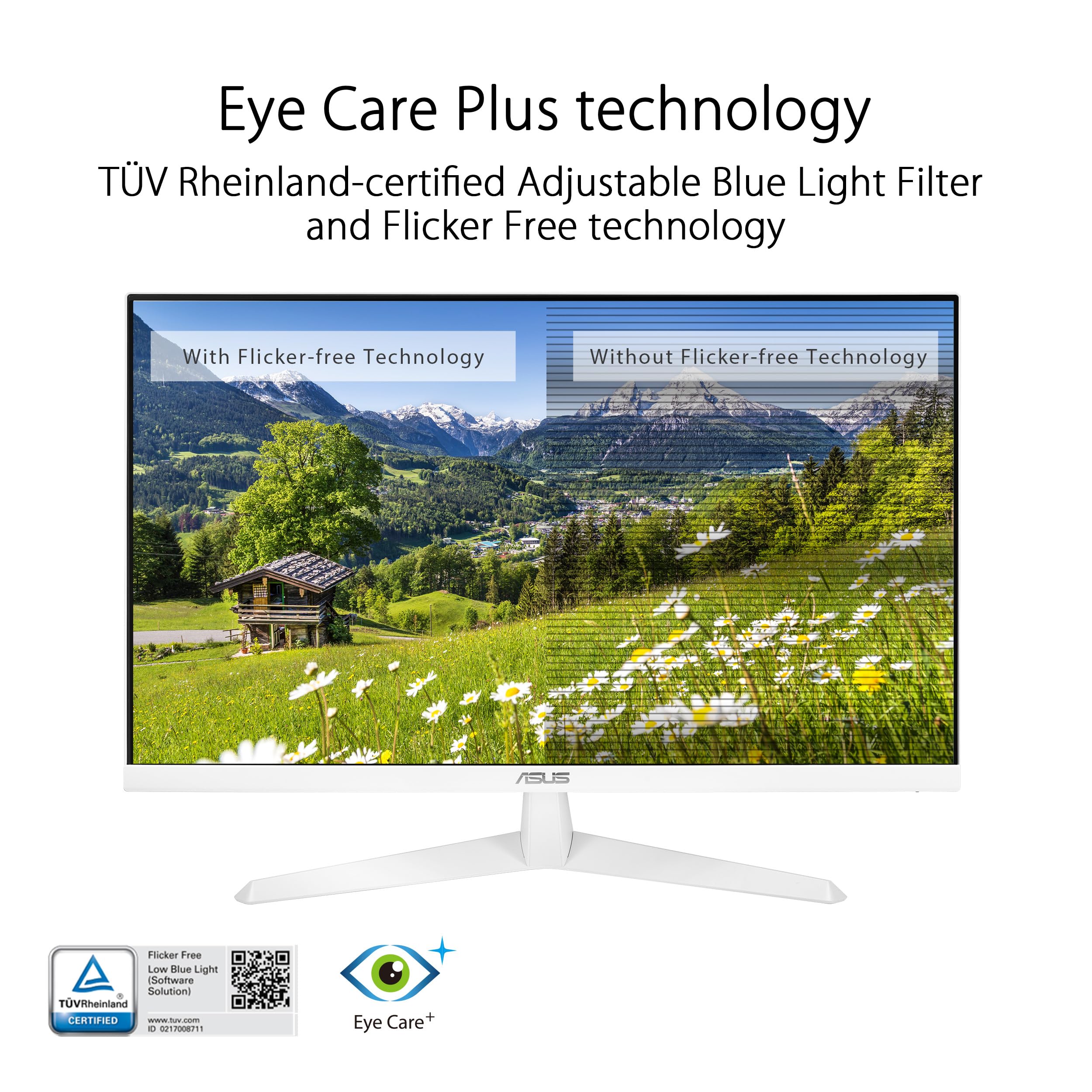 Asus 27    1080P Eye Care Monitor (Vy279Hf W)   Fhd, Ips, 100Hz, 1Ms, Adaptive Sync, For Working And Gaming, Eye Care Plus Techn