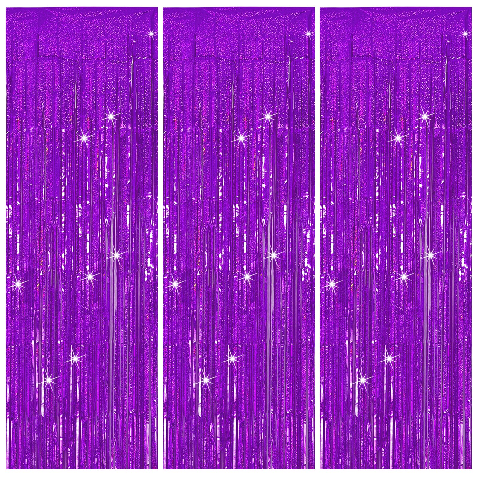 3 Pack Purple Backdrop Tinsel Streamers Foil Fringe Backdrop Halloween Party Decorations Purple Backdrop Curtain Birthday Gradua
