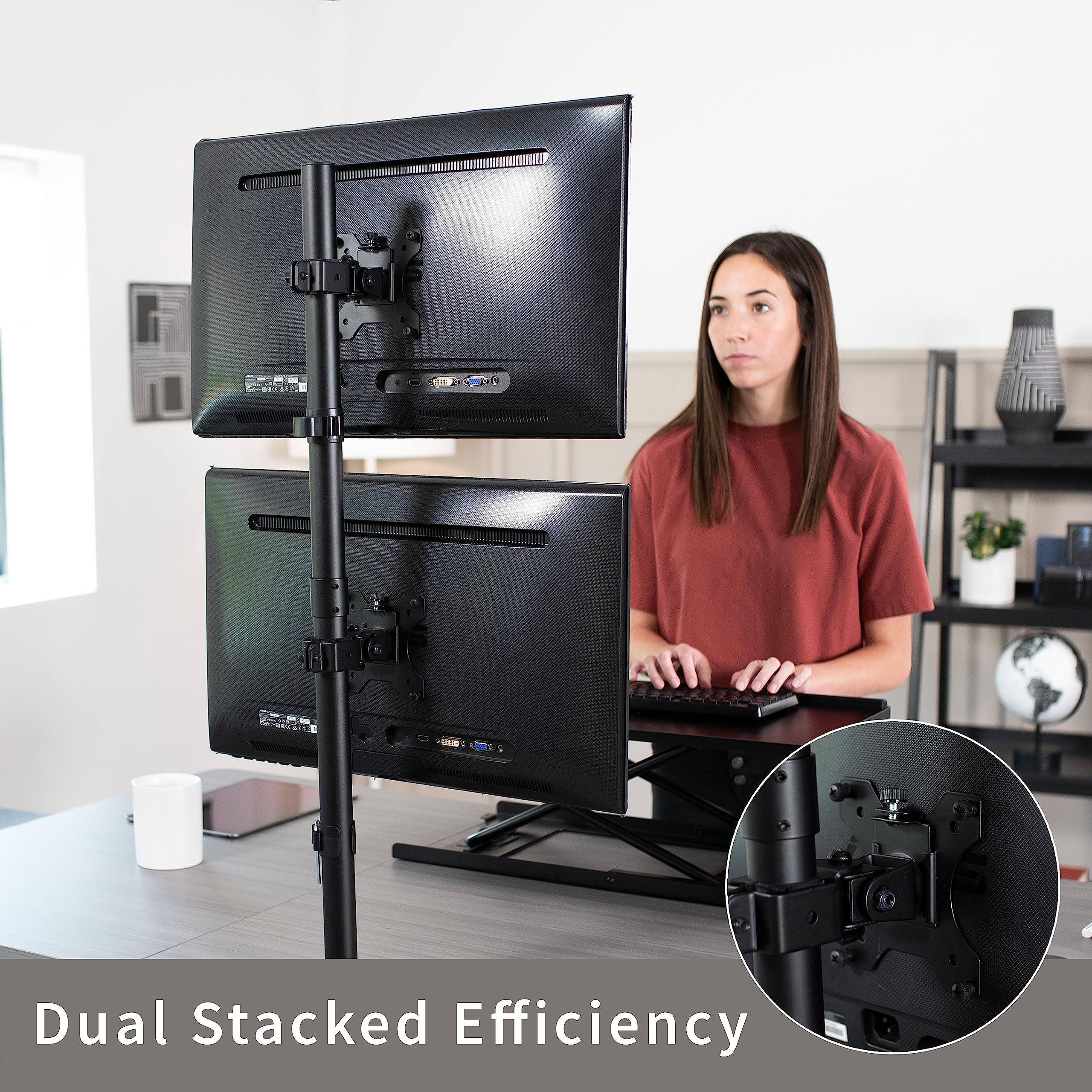 VIVO Dual Vertically Stacked Monitor Desk Mount, Extra Tall Adjustable Stand for 2 Ultrawides up to 34 inches, 22 lbs Capacity, Black, STAND V002T