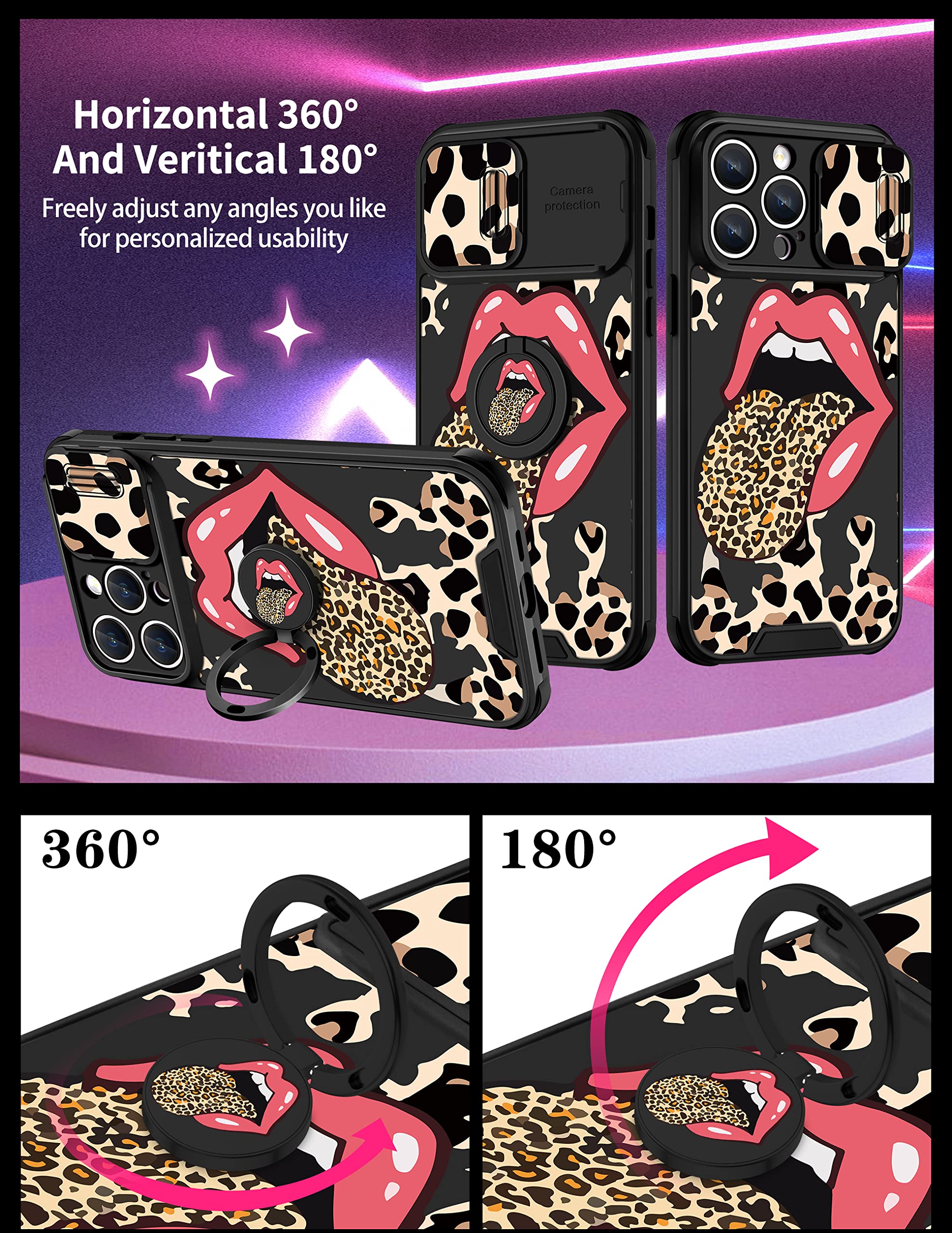 Goocrux (2In1 For Iphone 14 Pro Max Case Leopard Print For Women Girls Phone Cover Cute Cheetah Print Animal Design With Slide C