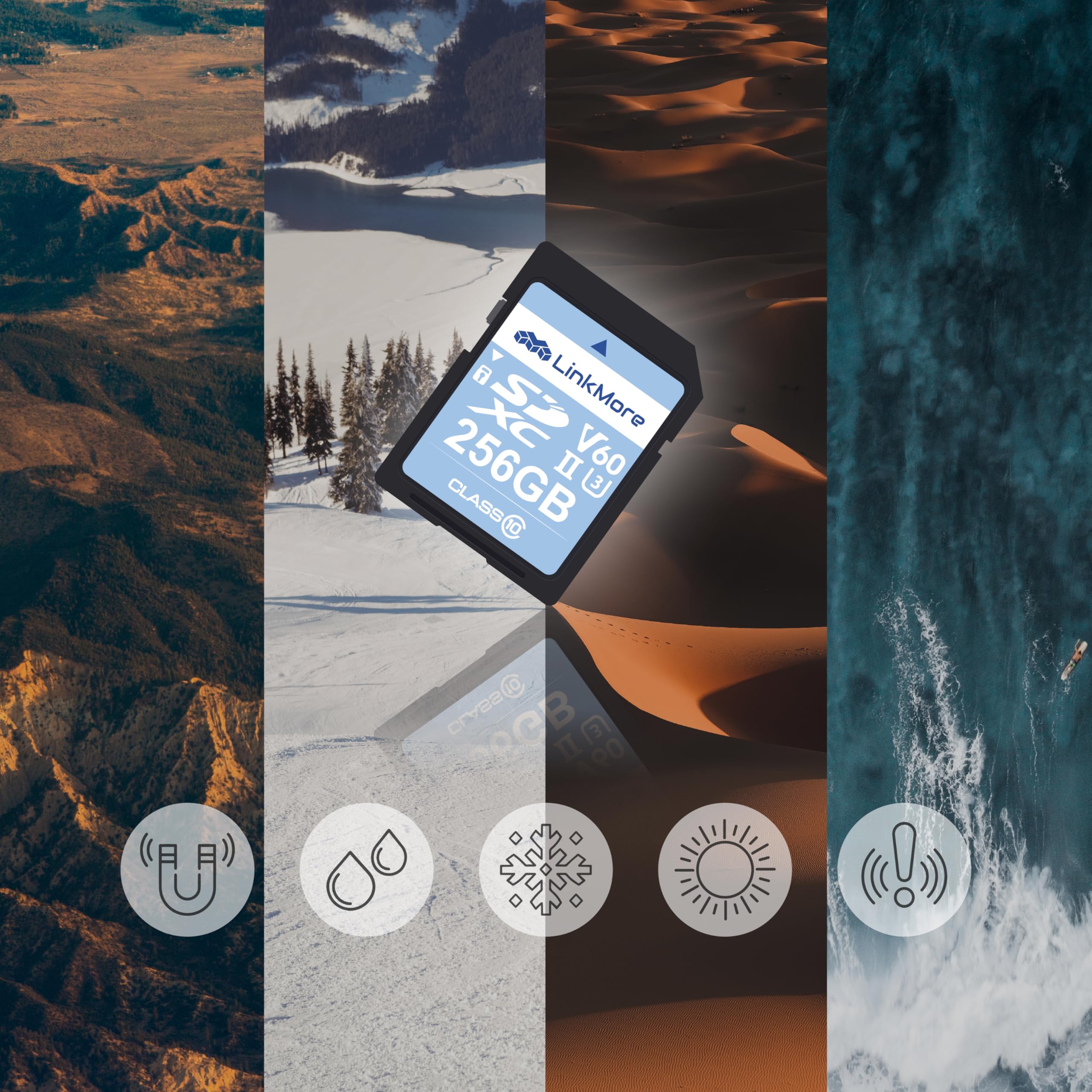 Linkmore Xv26 256Gb Sdxc Uhs Ii Card Uhs Ii Sd Card, C10, U3, V60, Sd Card For Digital Camera, Drone Support 4K 8K Video, Camera