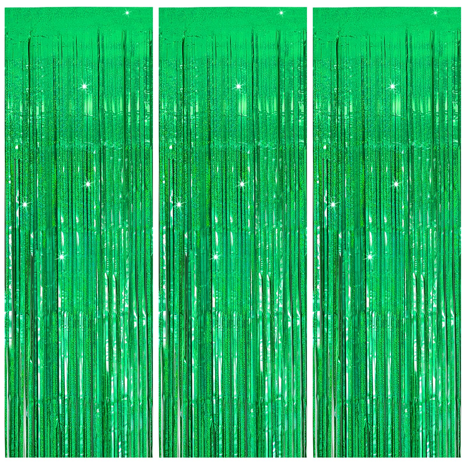 3 Pack Green Streamers Backdrop Jungle Party Decorations Foil Fringe Backdrop Curtains Photo Booth Backdrop For Birthday Dinosau
