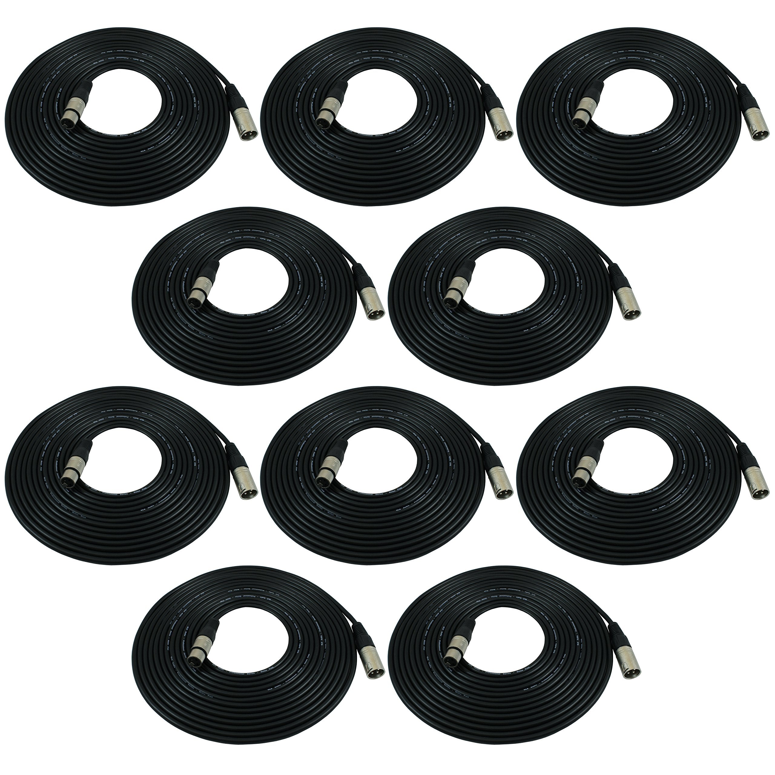 Gls Audio 25Ft Mic Cable Patch Cords   Xlr Male To Xlr Female Black Microphone Cables   25' Balanced Mike Snake Cord   10 Pack