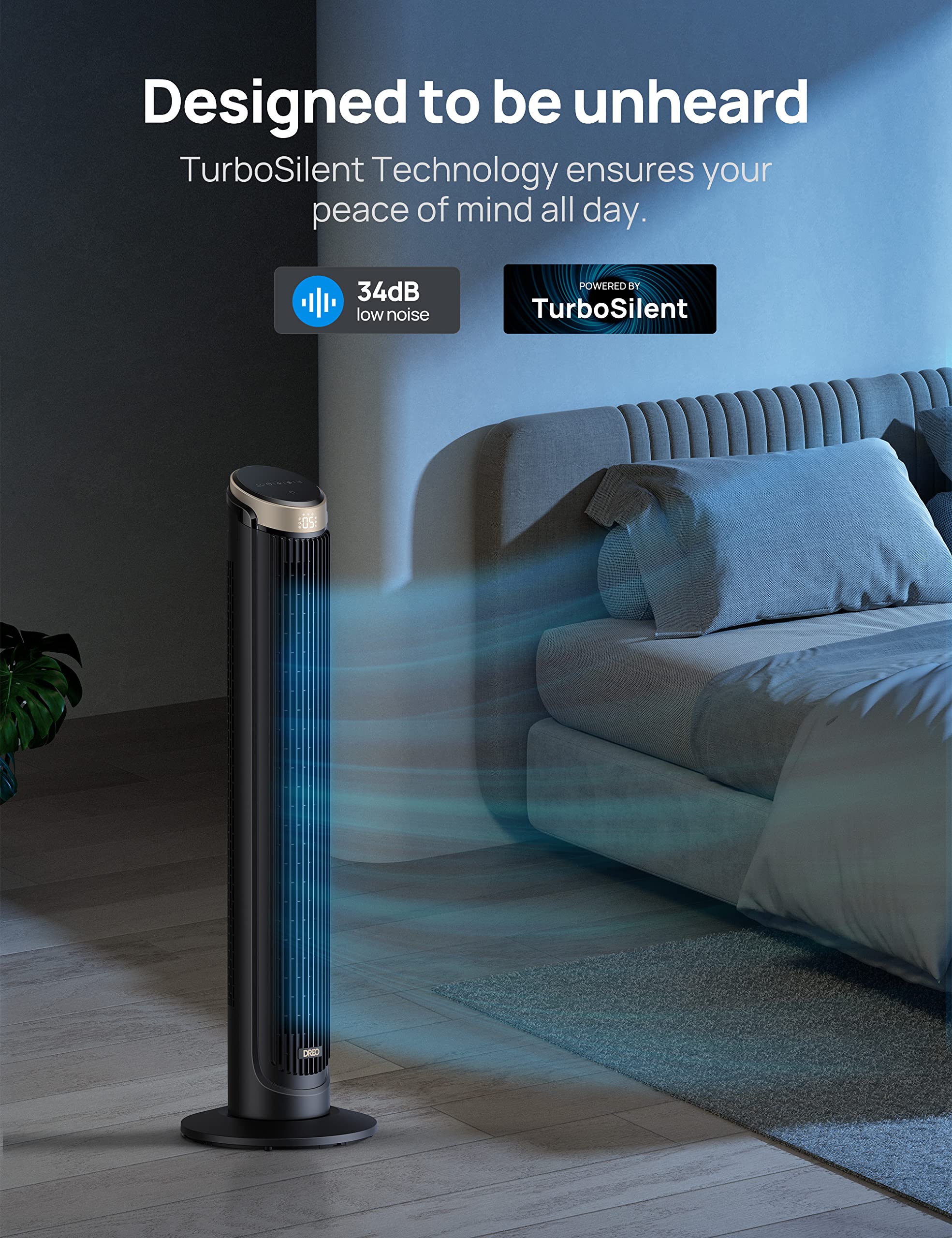 Dreo 40'' Wifi Tower Fan, 26Ft/S High Speed Cooling, Quiet Floor Fan With Remote, 90 Oscillating Fan, 4 Modes, 8H Timer, Touch C