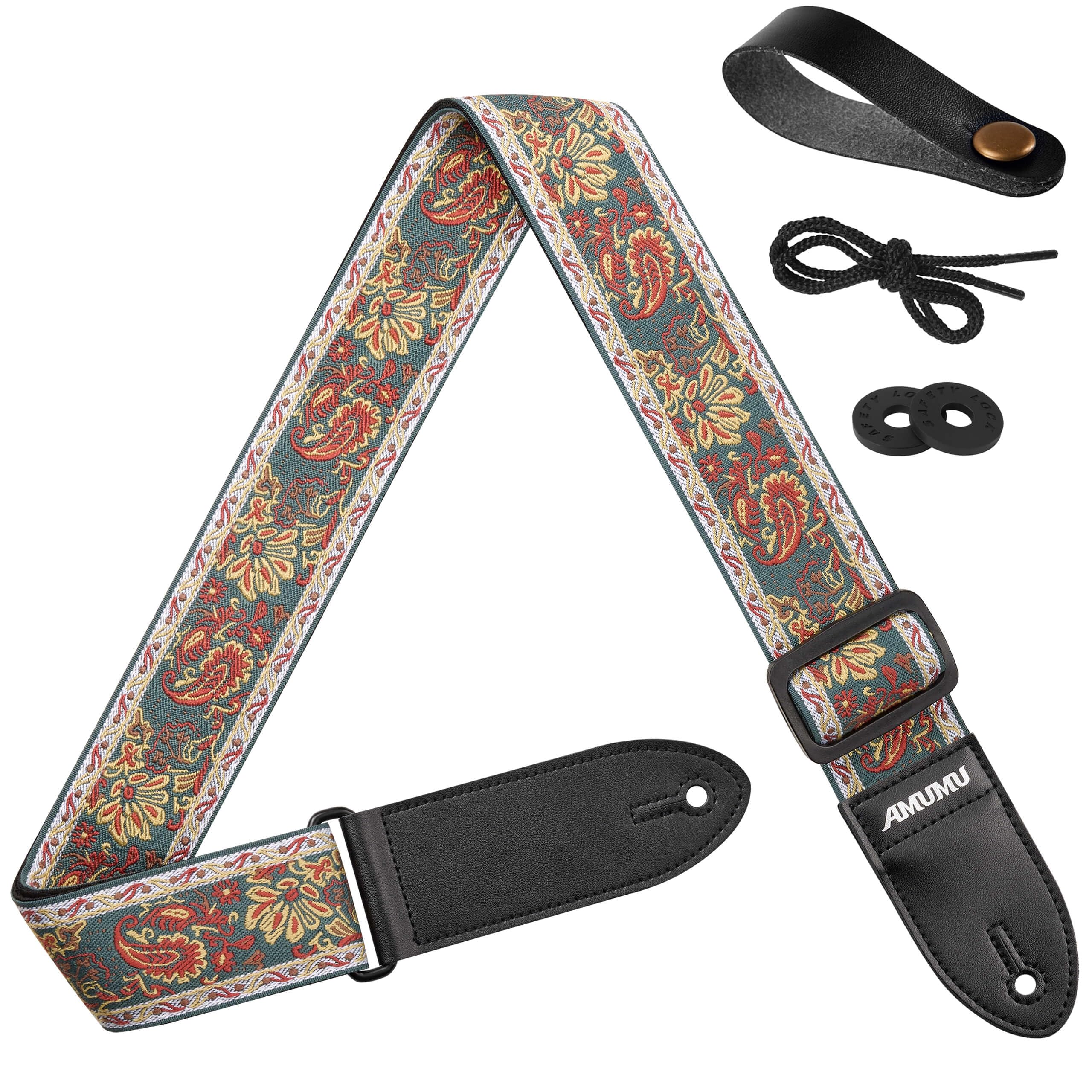 Amumu Guitar Strap Vintage Jacquard Paisley For Bass, Electric & Acoustic Guitar Accessories