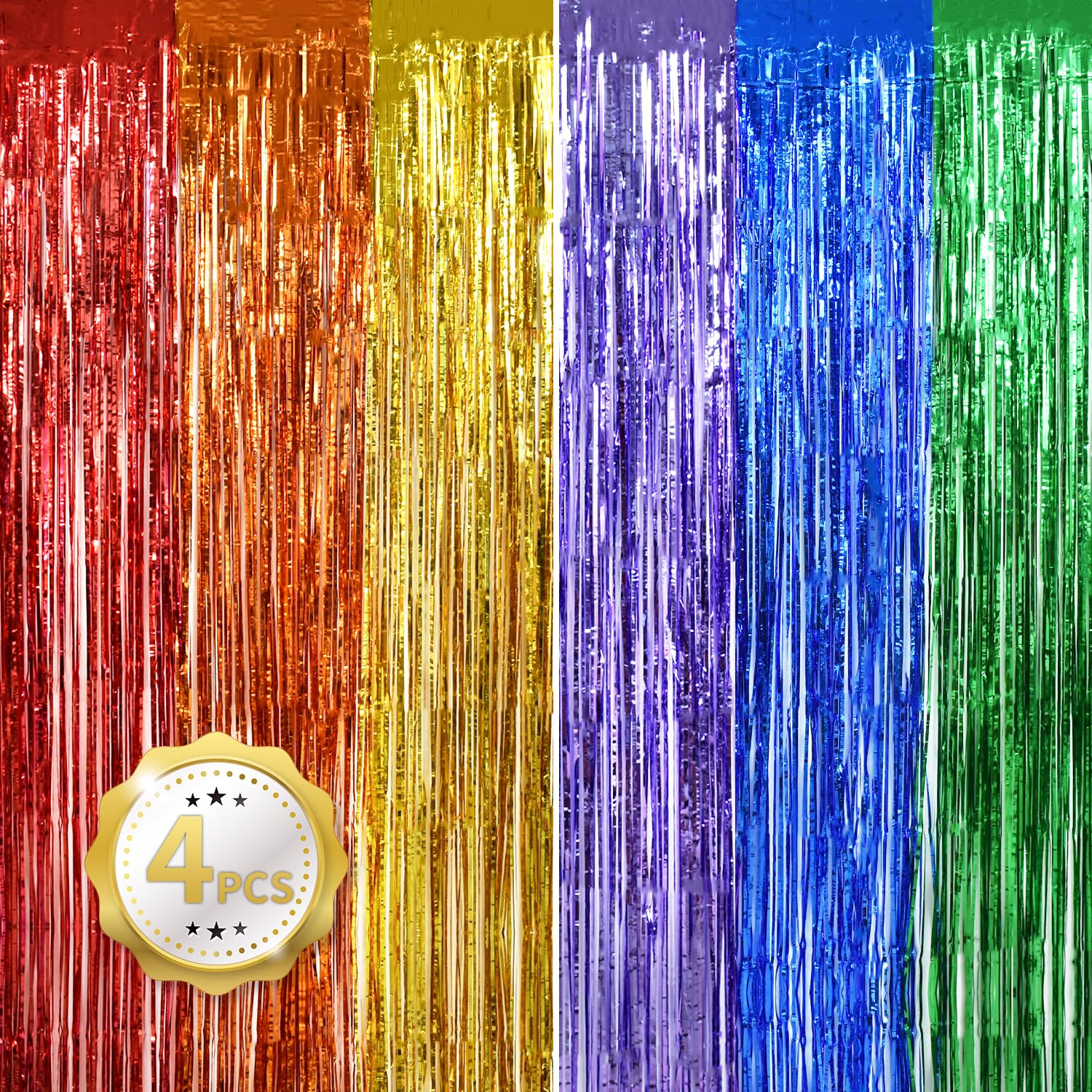 Beishida 4 Pack Rainbow Streamers Fringe Foil Curtain Backdrop Curtain, Tinsel Curtain Wall Door Party Streamers For Birthday Pa
