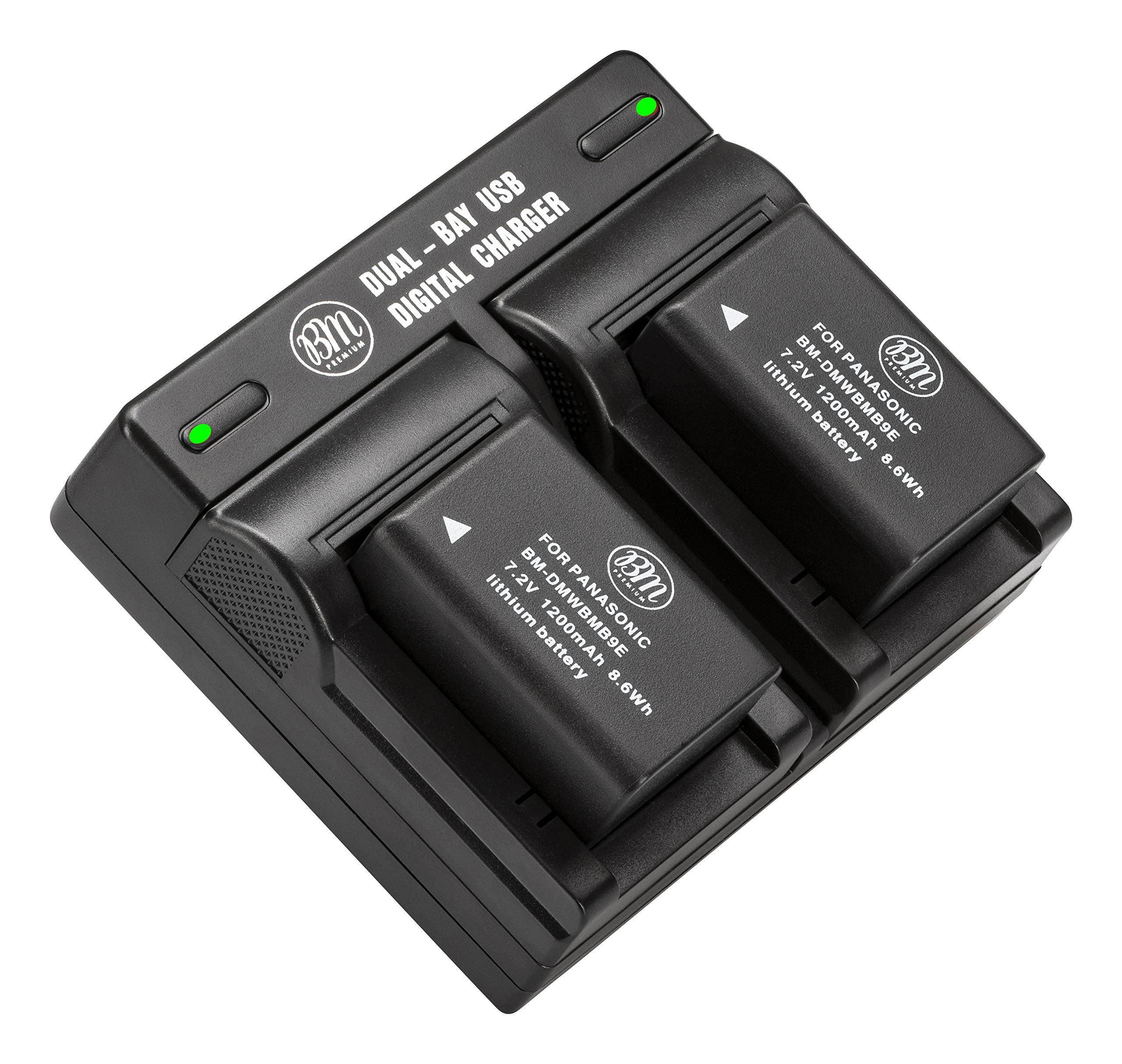 BM Premium 2 Pack of DMW BMB9 Batteries and Dual Bay Battery Charger for Panasonic Lumix DC FZ80, DC FZ80D, DMC FZ40K, DMC FZ45K, DMC FZ47K, DMC FZ48K, DMC FZ60, DMC FZ70, DMC FZ100, DMC FZ150 Cameras
