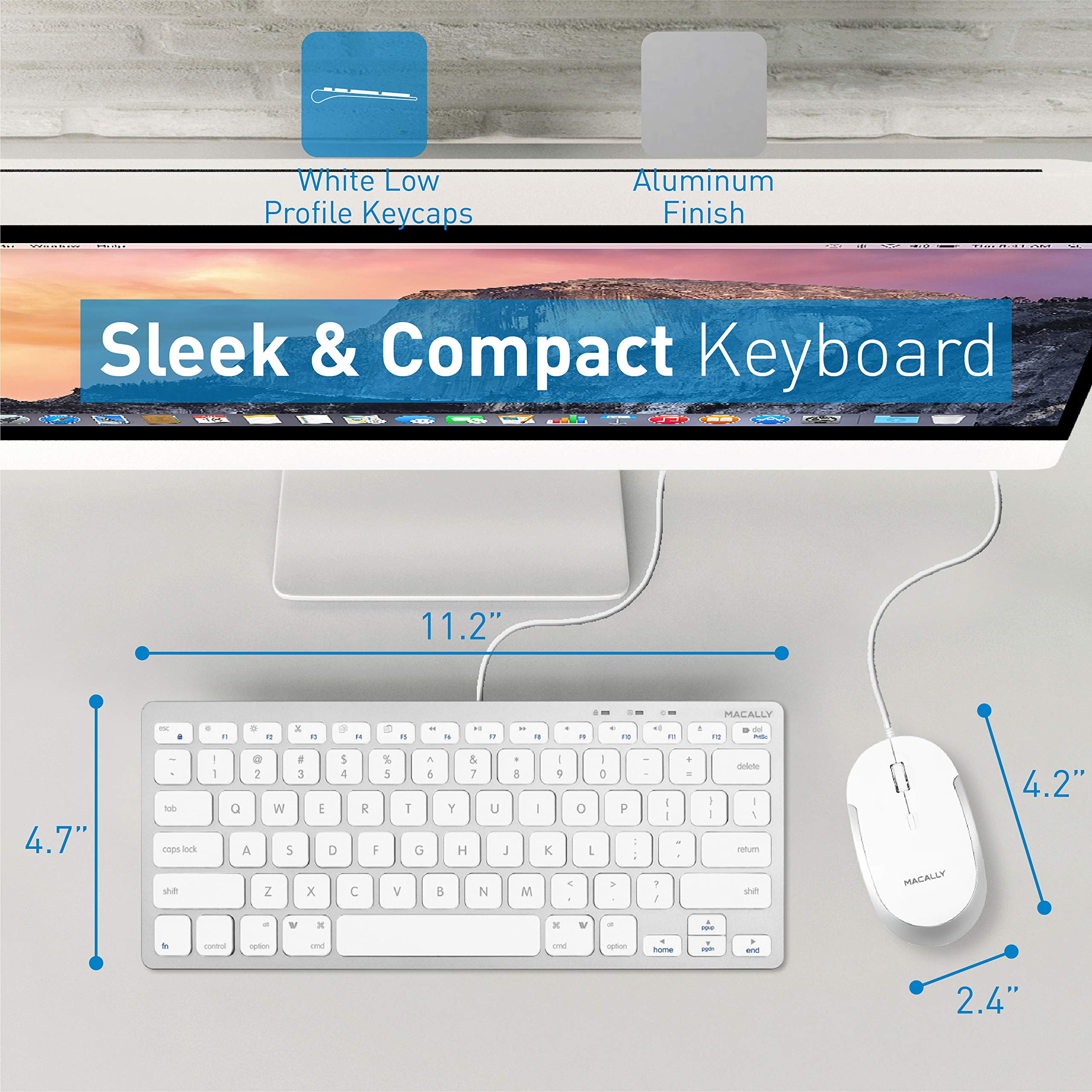 Macally Usb Wired Keyboard And Mouse Combo For Mac And Pc - Save Space With A Compact Small Mac Keyboard And Mouse For Macbook P