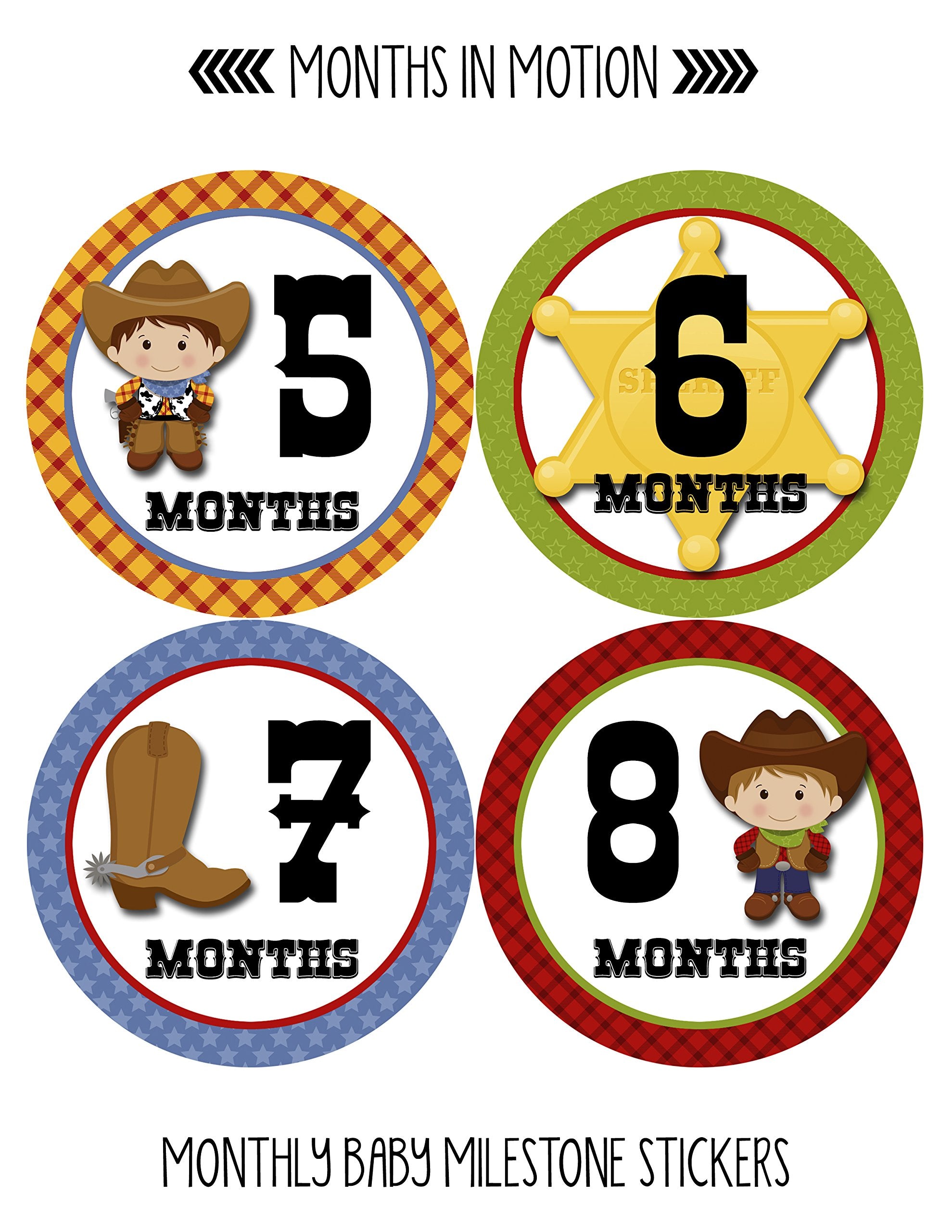 Baby Monthly Stickers | Monthly Milestone Stickers | Baby Month Stickers For Boy | Cowboy Western | Style 340