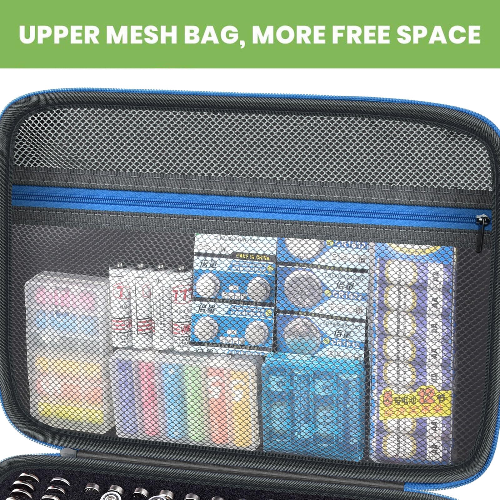 Battery Organizer Storage Holder Case Box With Tester Checker Bt 168. Holds 225 Batteries Aa Aaa C D Cell 9V 3V Lithium (Blue)