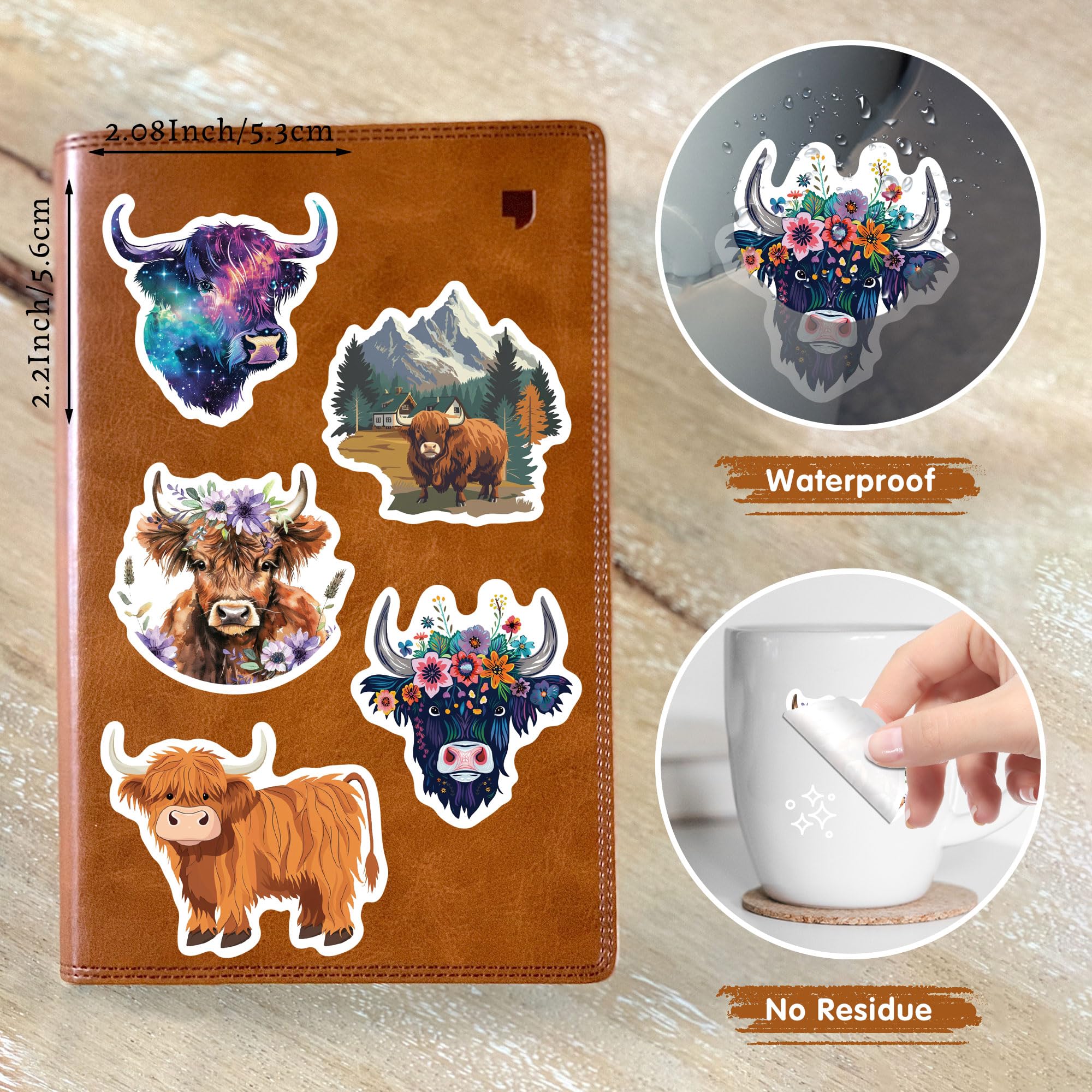 96 Pcs Highland Cow Stickers,Cool Highland Cow Stickers For Boys Girls Teens,Unique Designed Cartoon Vinyl Waterproof Aesthetic Stickers For Water Bottles Laptop Computer Skateboard