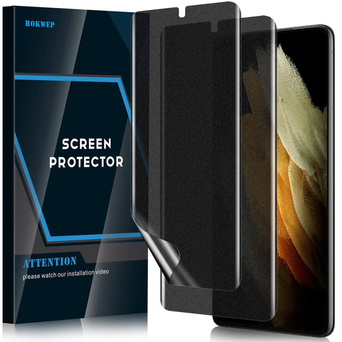 Hokwep [2 Pack] Galaxy S21 Ultra Screen Protector, Matte Privacy Full Adhesive Flexible Tpu Film [Anti Spy] [Support In Screen U