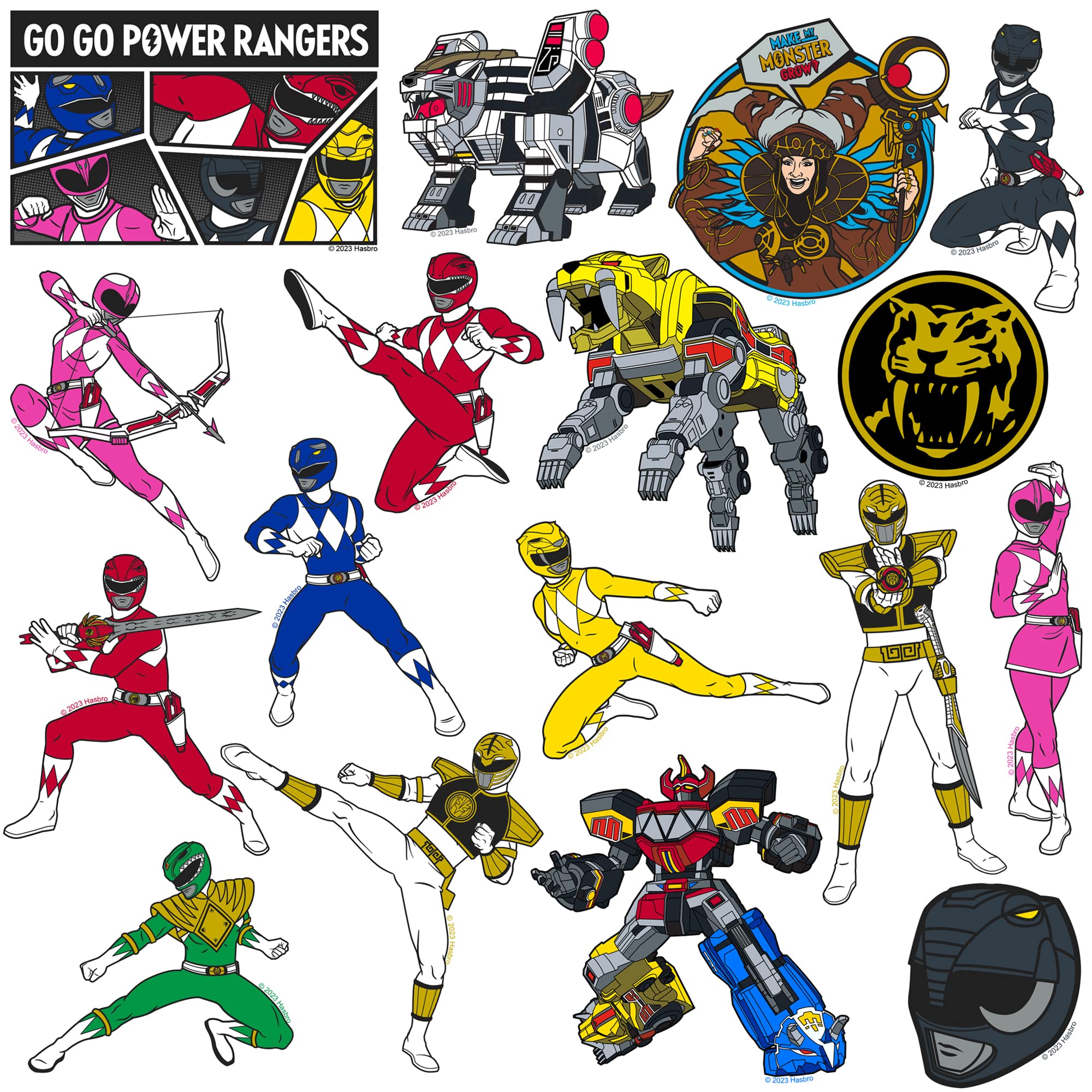 Mighty Morphin' Power Rangers 50Ct Vinyl Large Deluxe Stickers Variety Pack   Laptop, Water Bottle, Scrapbooking, Tablet, Skateb