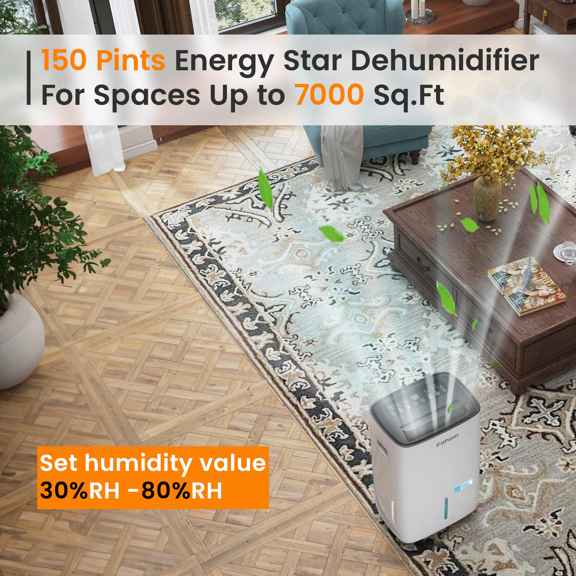 Fehom 150 Pints Dehumidifier With Pump Most Efficient Energy Star   7,000 Sq. Ft. Dehumidifier For Basement With Drain Hose And