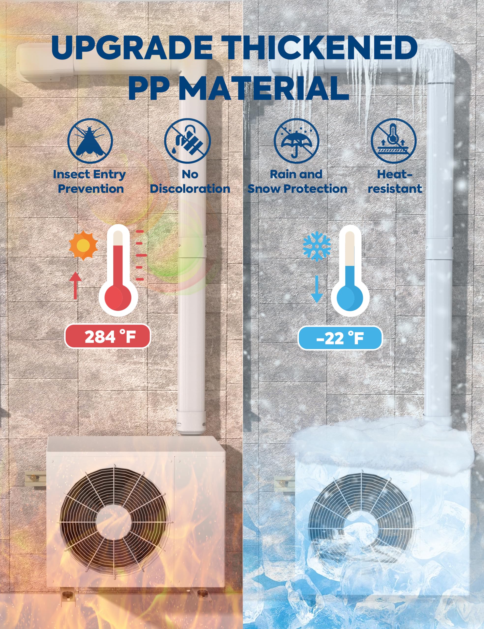 Nouscan 4'' 9.5Ft Mini Split Line Set Cover With Flexible Duct, Upgrade Pp Decorative Minisplit Lineset Cover Kit, Paintable For