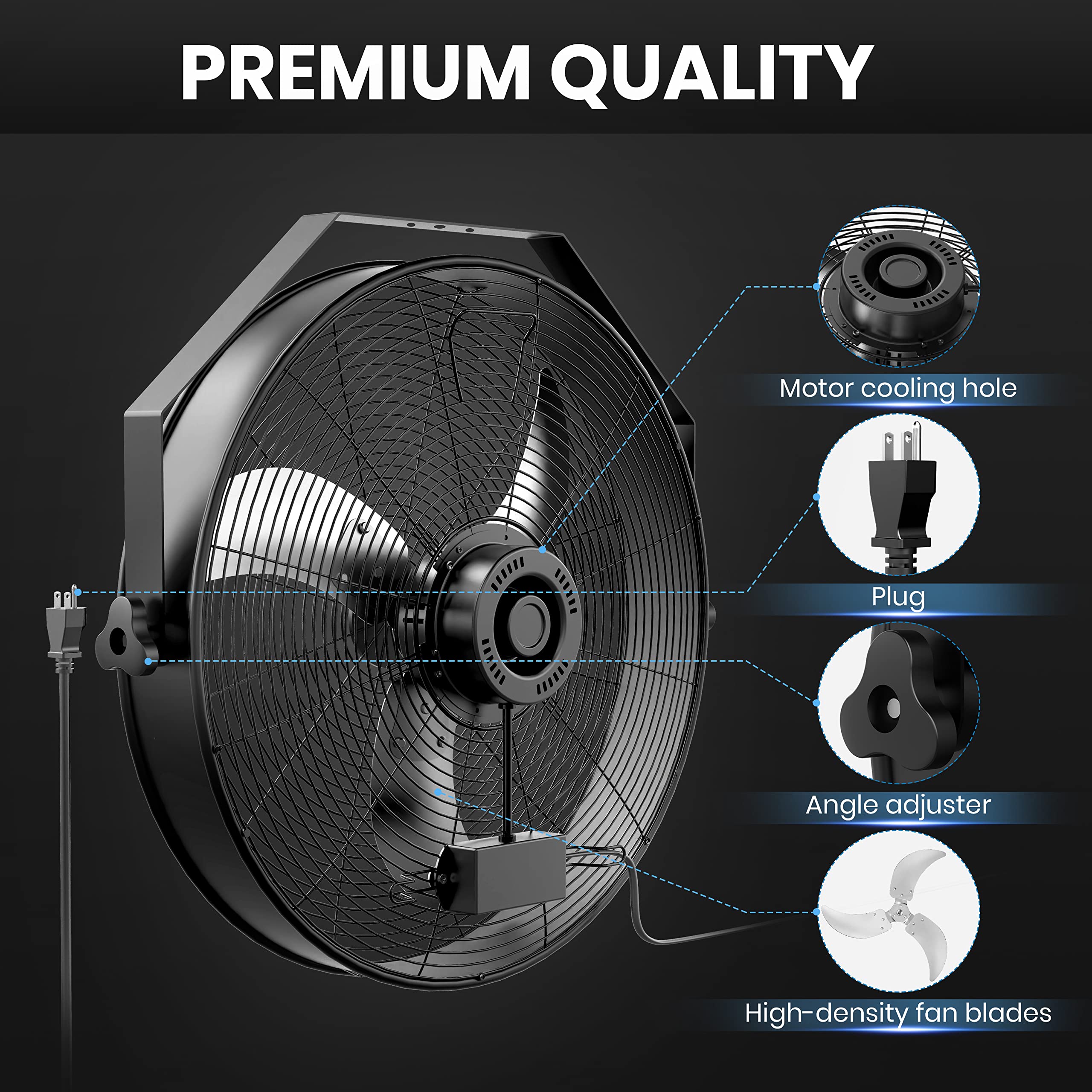 Simple Deluxe 20 Inch High Velocity Wall Mount Fan With Rack, 3 Speed Industrial/Commercial Metal Ventilation Fan,2 Pack