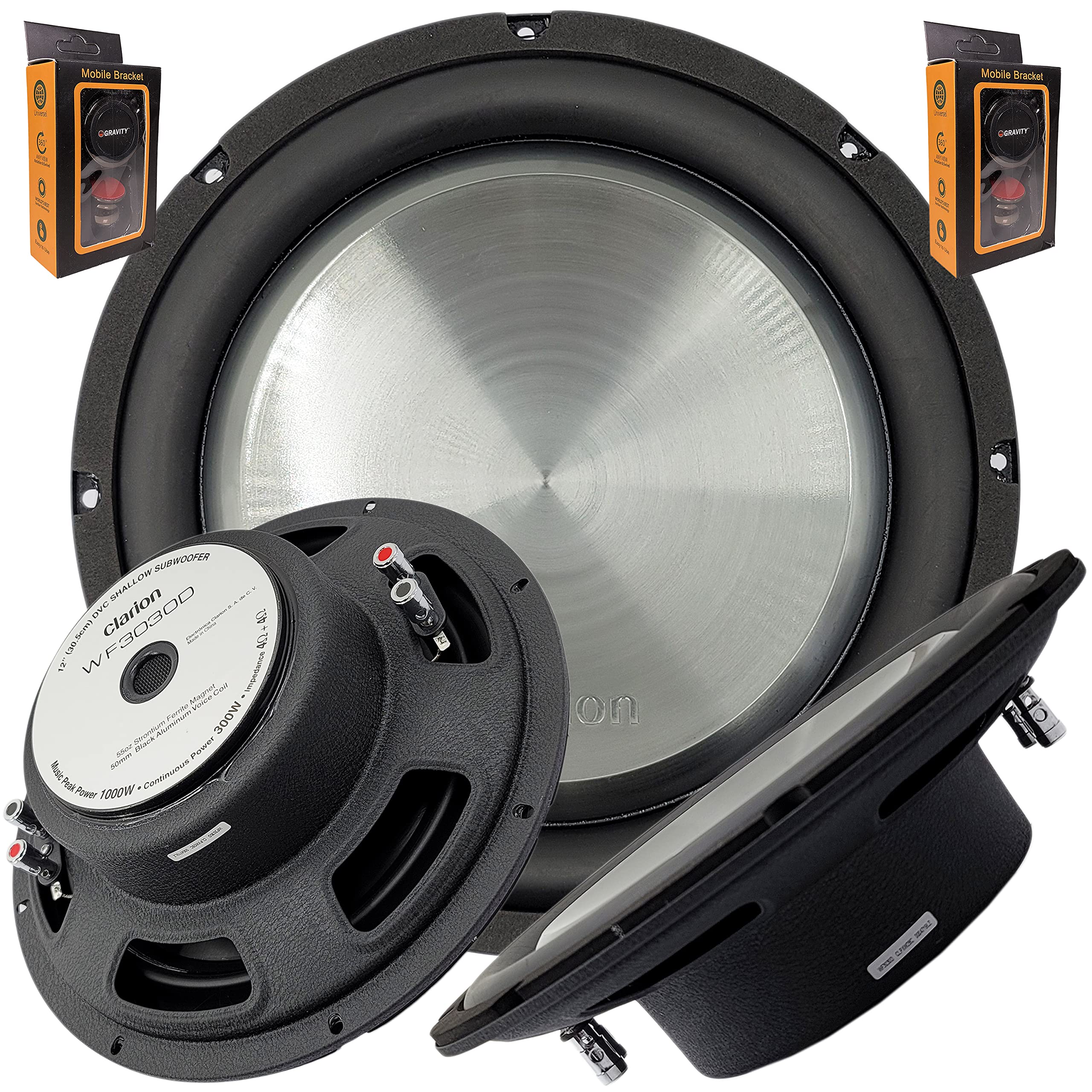 Clarion Wf3030D 1000 Watts Maximum Power Handling 12'' Dual 4Ohm Voice Coil Shallow-Mount Car Audio Subwoofer With (Two) Gravity