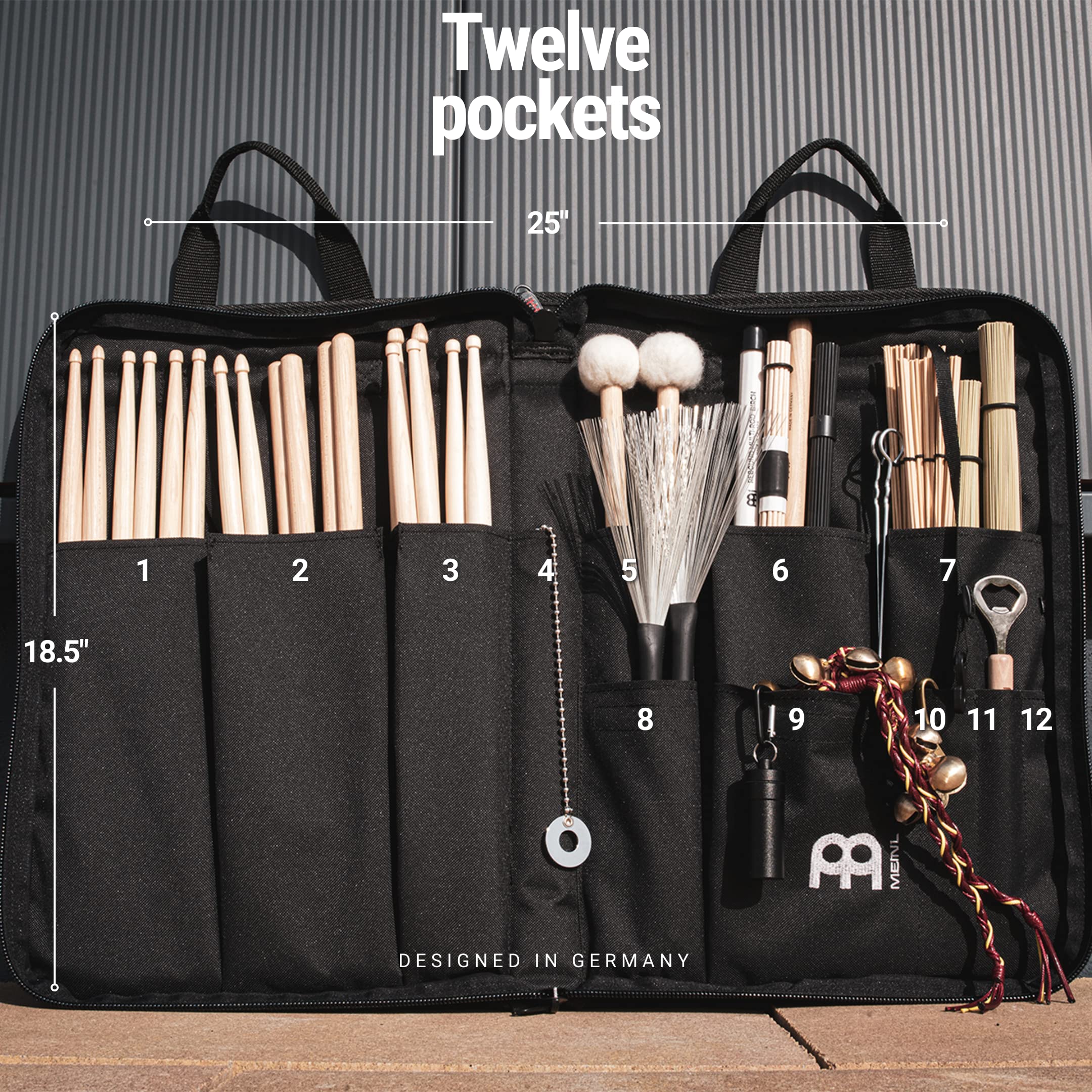 Meinl Cymbals Stick Professional Drumstick Sling Bag With Extra Wide Shape And Body Strap   Includes Floor Tom Hooks   Also For