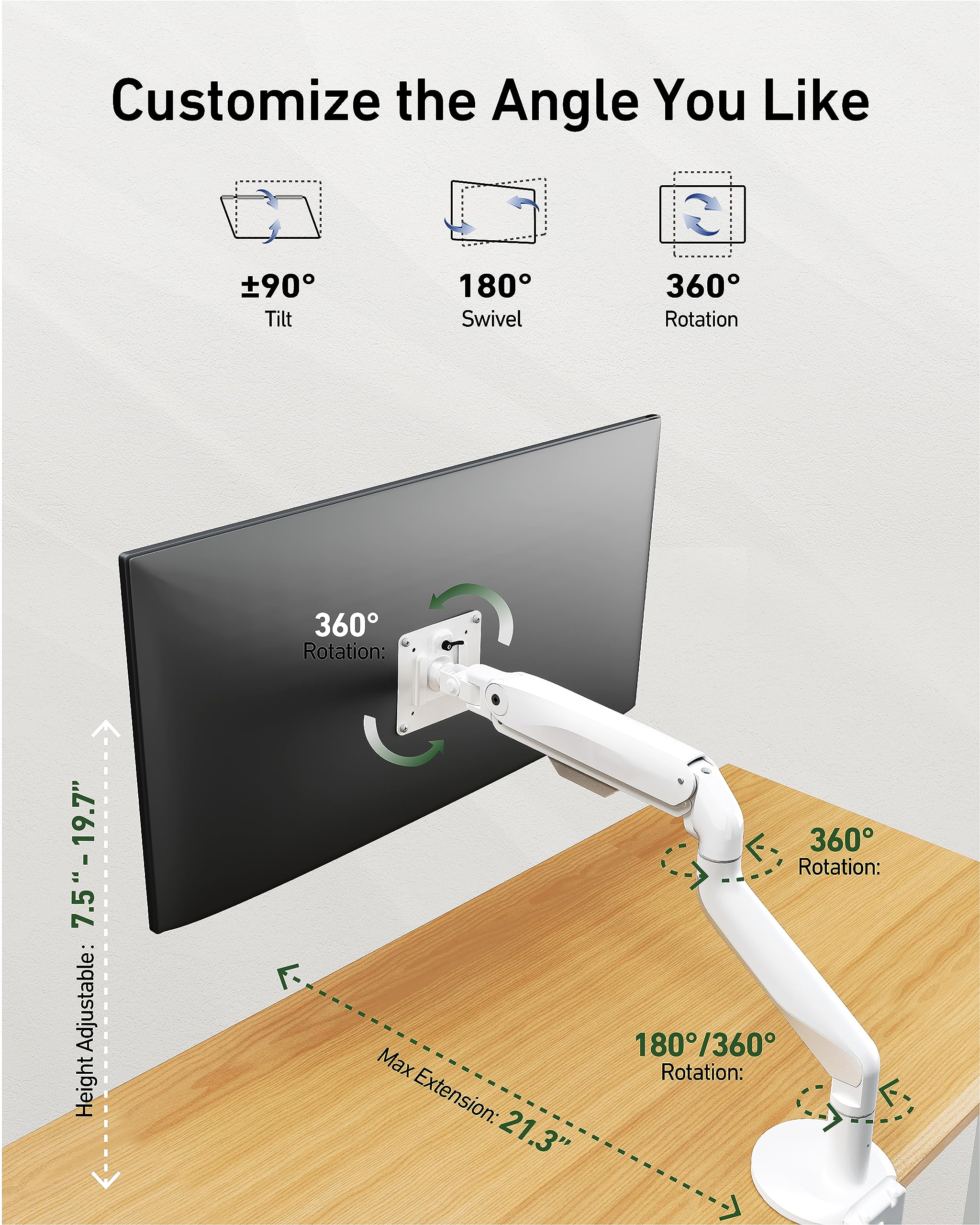 Ergounion Single Monitor Mount For 17 49'' Ultrawide Monitors Within 33.1 Lbs   Heavy Duty Monitor Arm With Vesa Mount, Single M