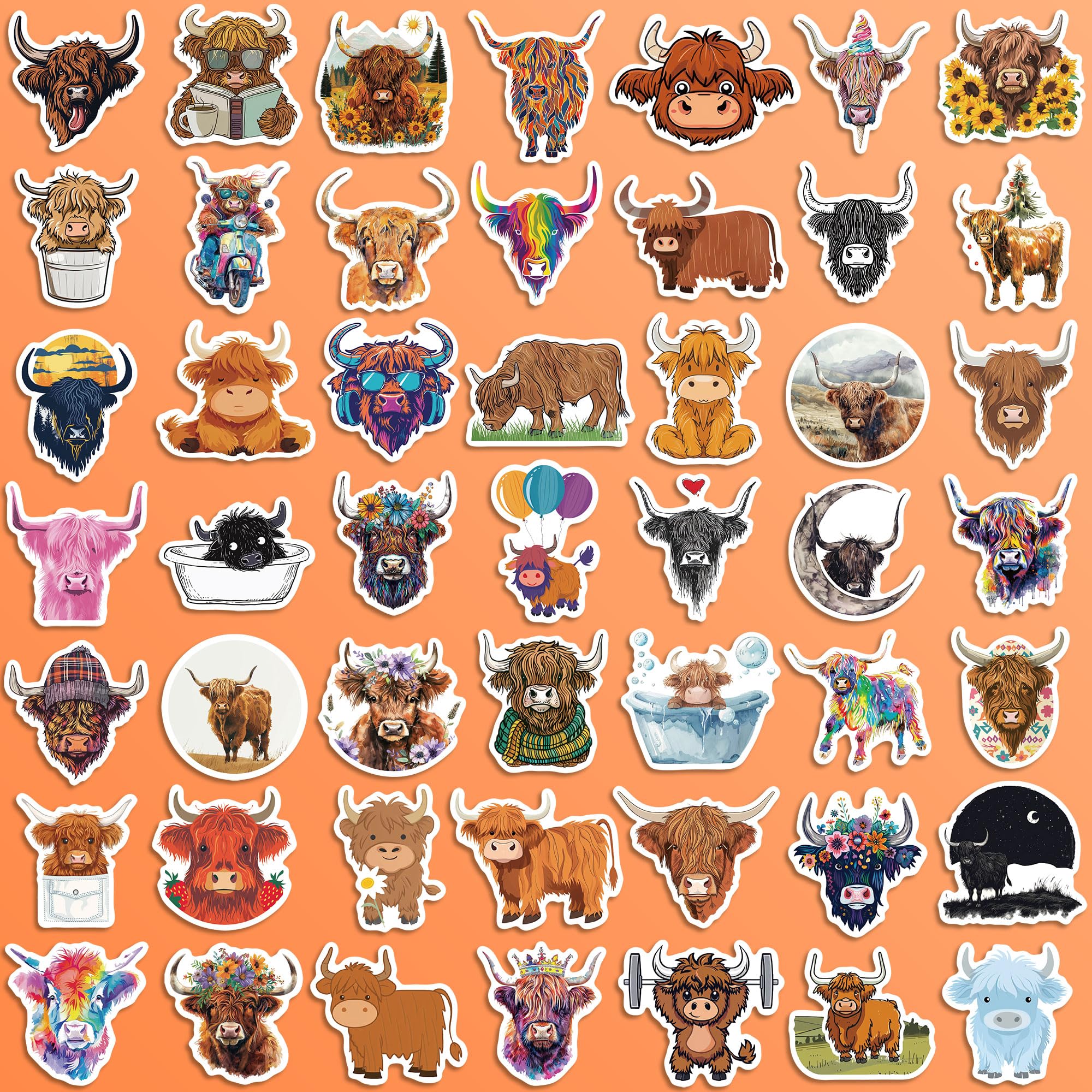 96 Pcs Highland Cow Stickers,Cool Highland Cow Stickers For Boys Girls Teens,Unique Designed Cartoon Vinyl Waterproof Aesthetic Stickers For Water Bottles Laptop Computer Skateboard