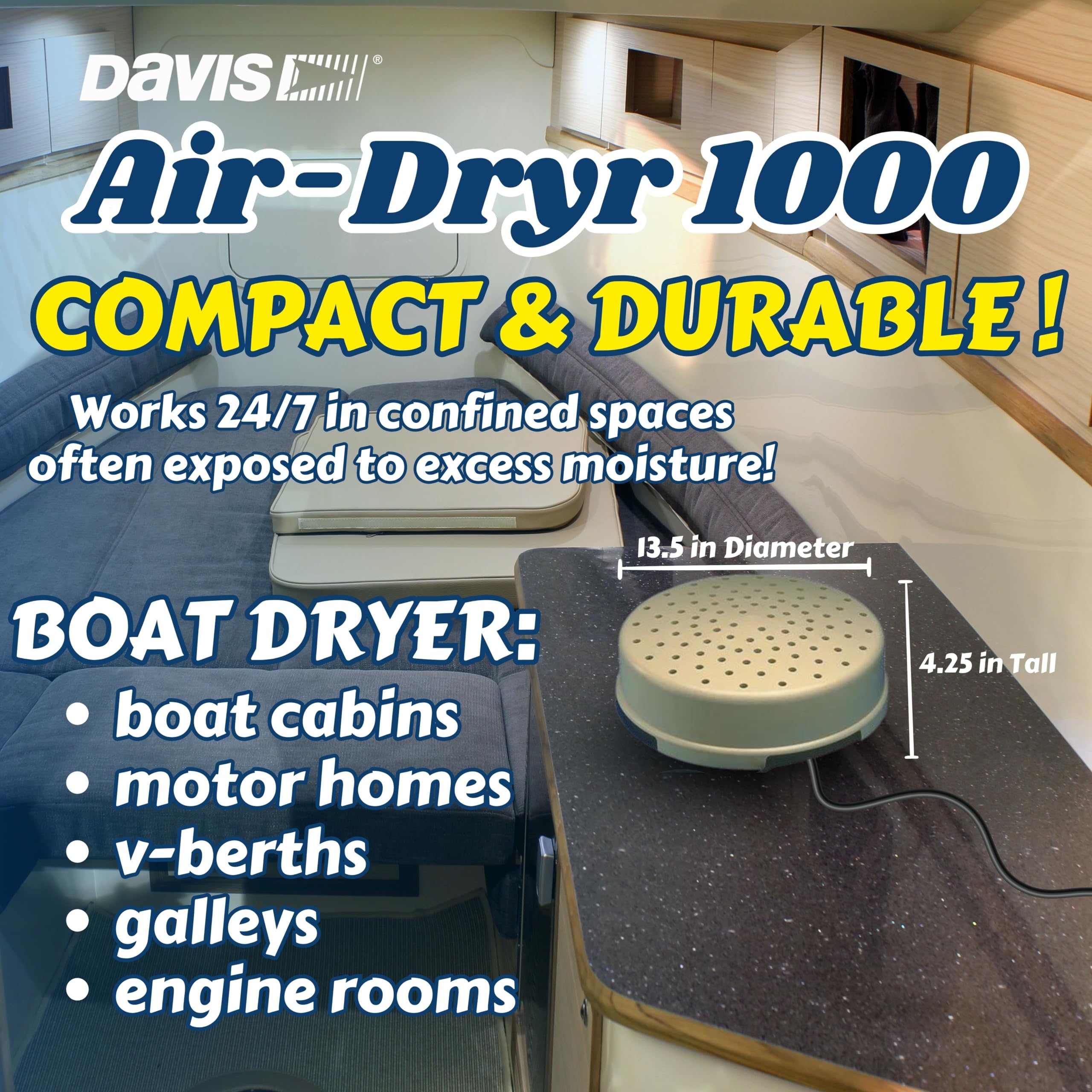 Davis Instruments Air Dryr 1000 Dehumidifier Bundle (2 Pack) Quiet Boat Dehumidifier For Moisture Problems And Wet Air Solution