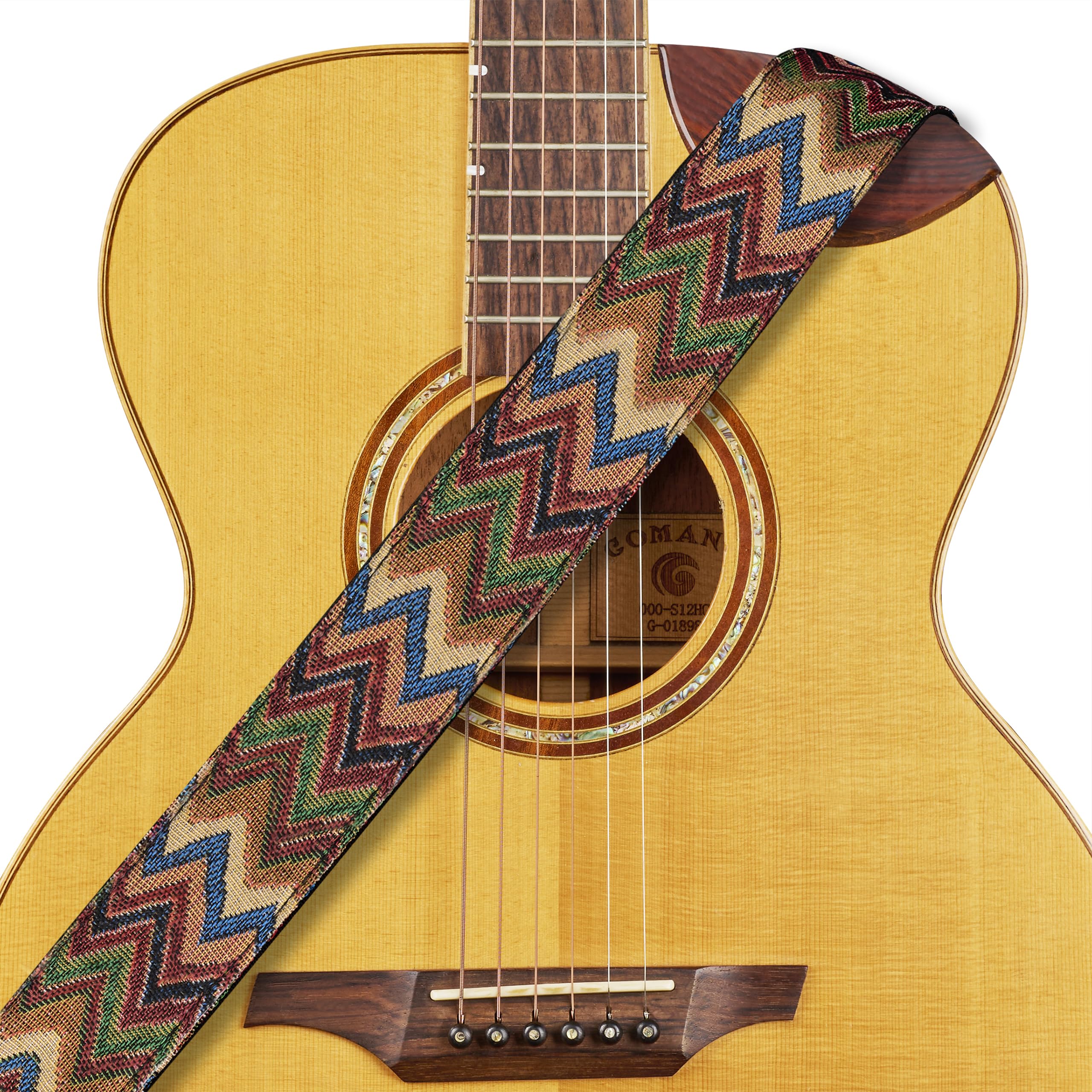 Amumu Chevron MultiColor Guitar Strap for Acoustic, Electric and Bass guitar - Includes Strap Blocks and Headstock Tie, Adjustab