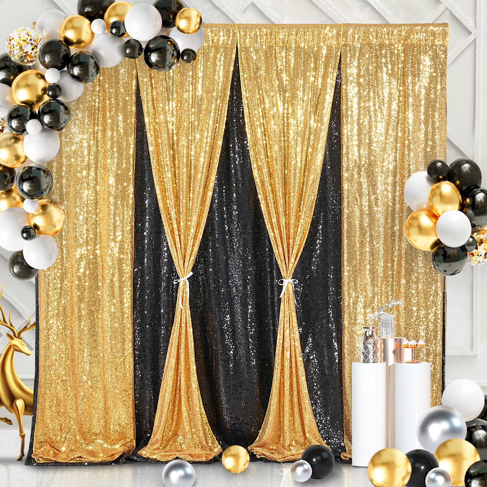 7Ft X 7Ft Gold Sequin Backdrop Curtain Glitter Photo Booth Backdrop For Wedding Birthday Baby Shower Event Decorations