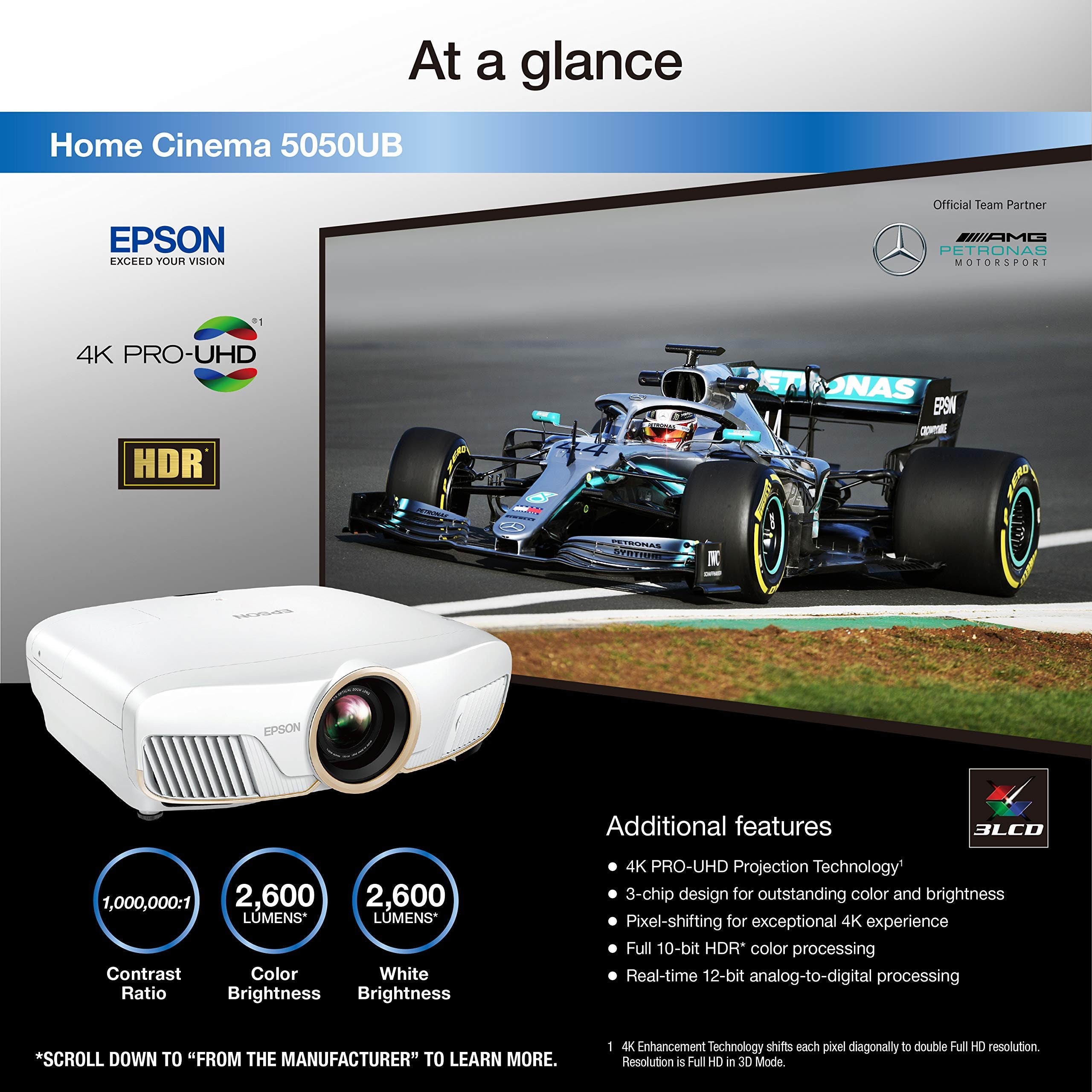Epson Home Cinema 5050Ub 4K Pro Uhd 3 Chip Projector With Hdr,White