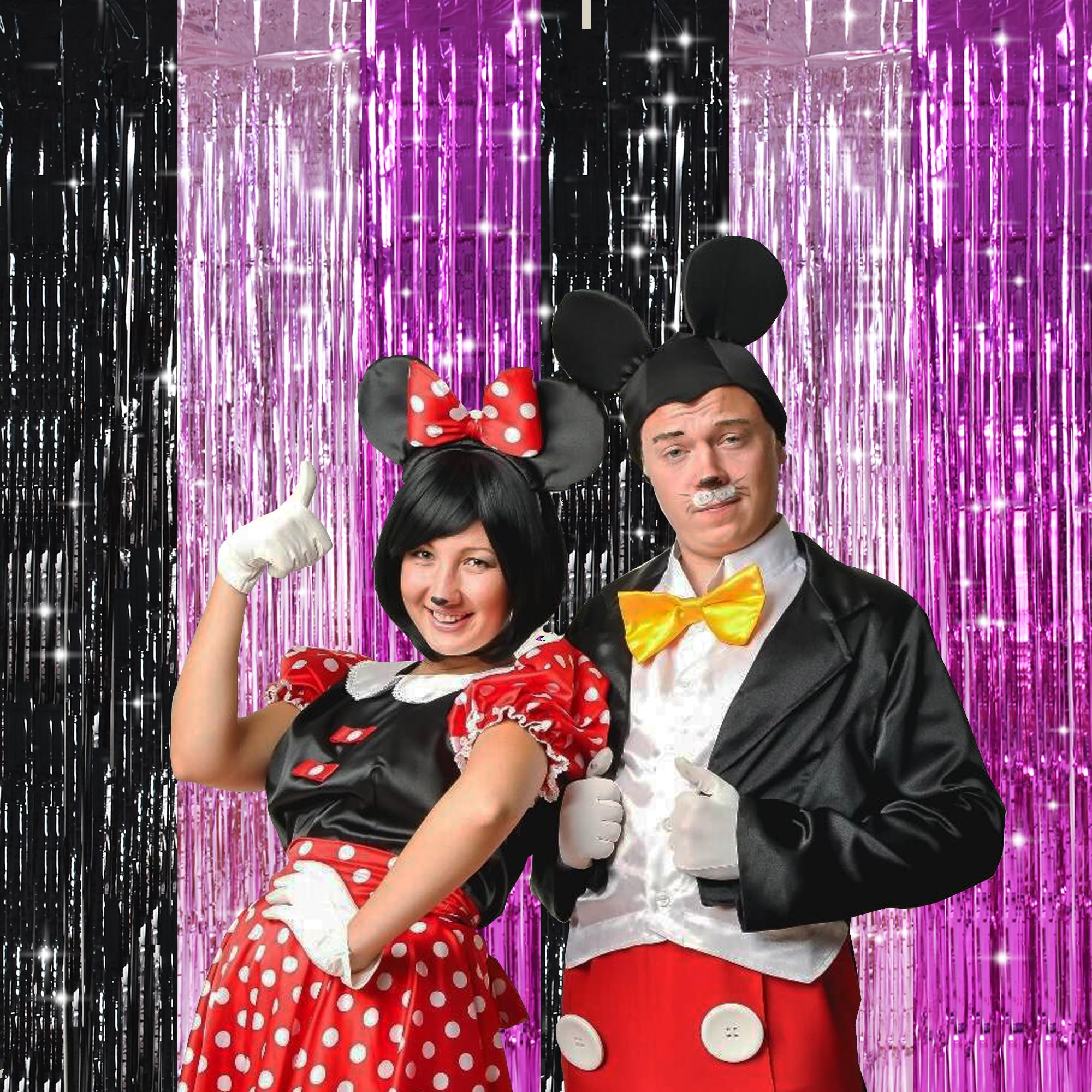 Toniful Black Pink Hot Pink Door Streamers,Black And Pink Photo Booth Backdrop Metallic Streamers Foil Fringe Curtain For Birthd