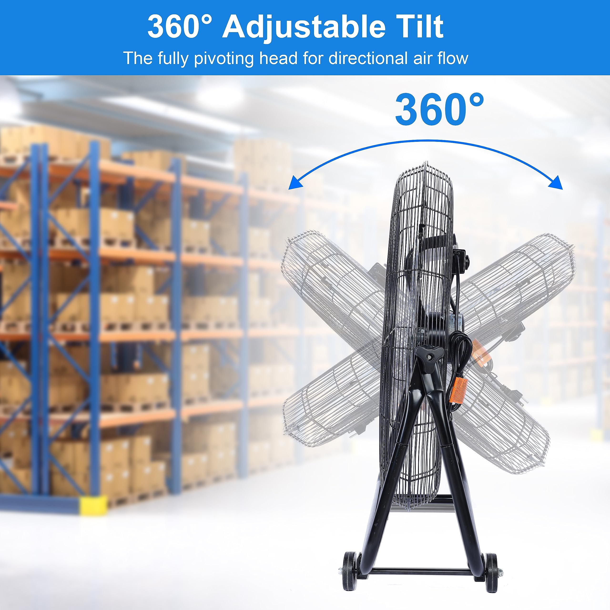 Simple Deluxe Dynamic 30 Inch Floor Fan With Roll Booster   Industrial Grade Airflow, 360 Degree Adjustable Tilt, And Portable D