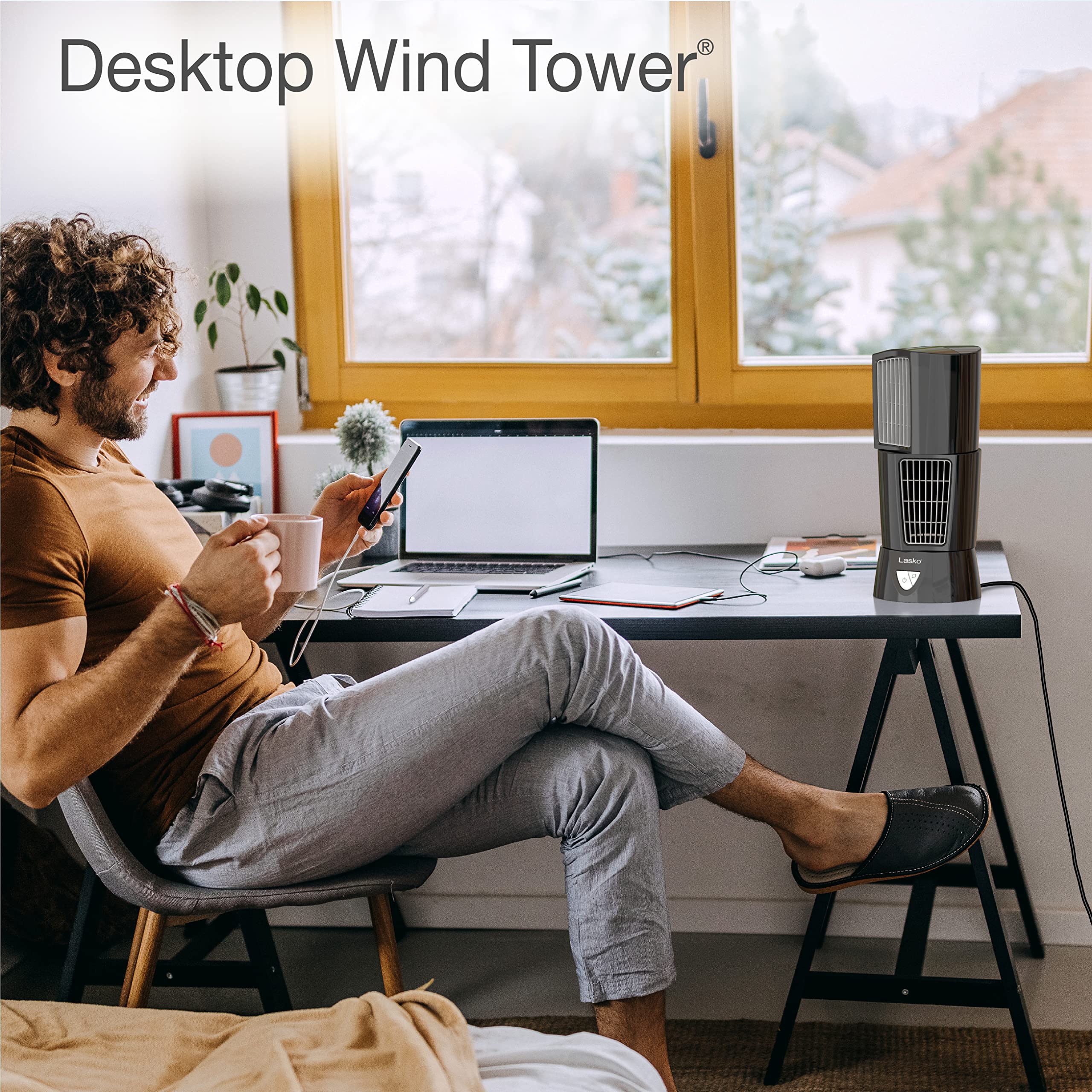 Lasko Oscillating Platinum Desktop Wind Tower Fan, 3 Speeds, Compact, Portable With Handle For Office, Bedroom And Kitchen, 14''