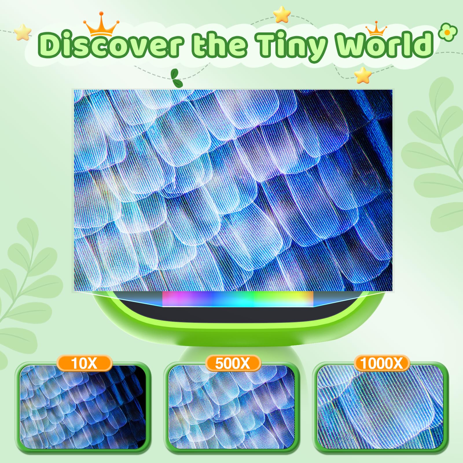 Pocket Microscope For Kids With 2Inch Ips Screen, Leipan 16Mp Digital Microscope 1000X, 1080P Mini Microscope With 8 Leds, Compa